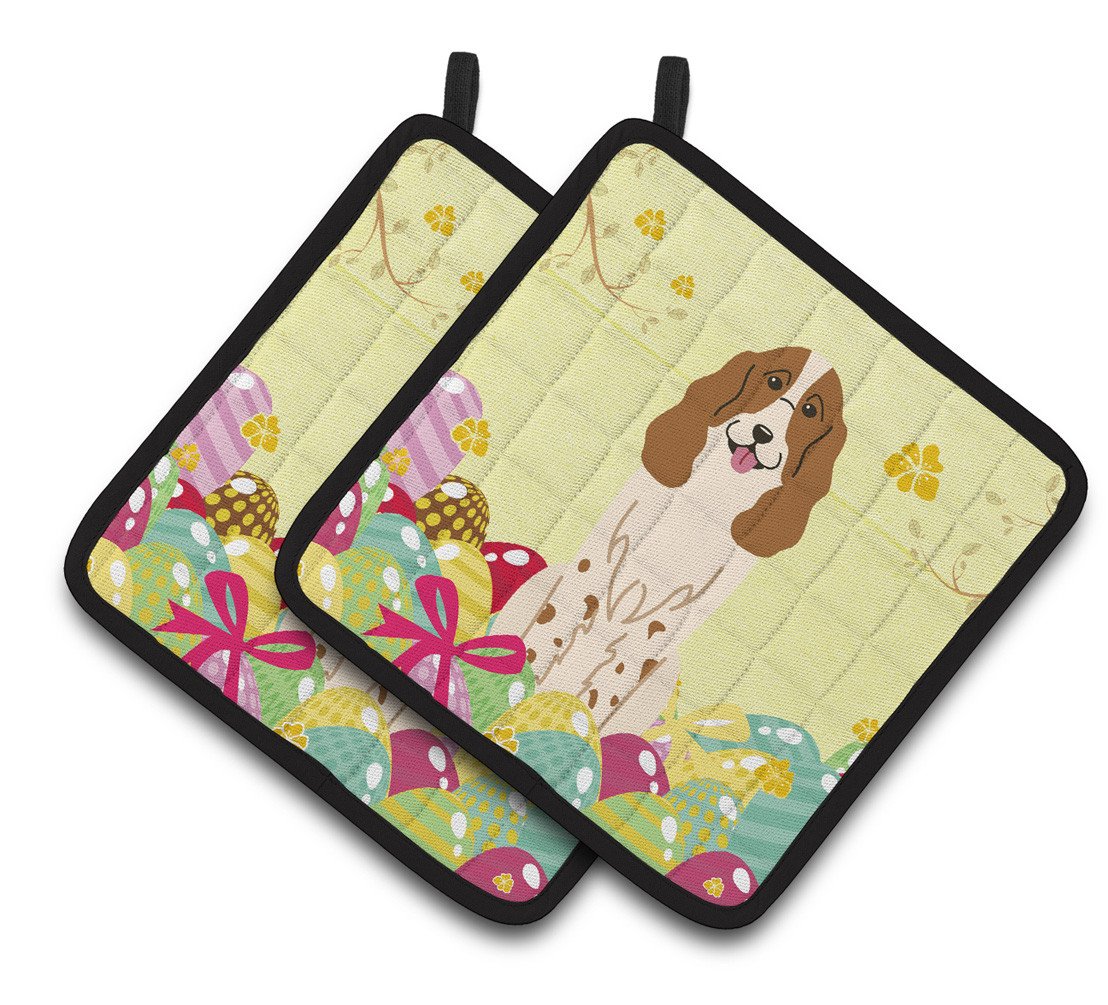 Easter Eggs Russian Spaniel Pair of Pot Holders BB6031PTHD by Caroline's Treasures