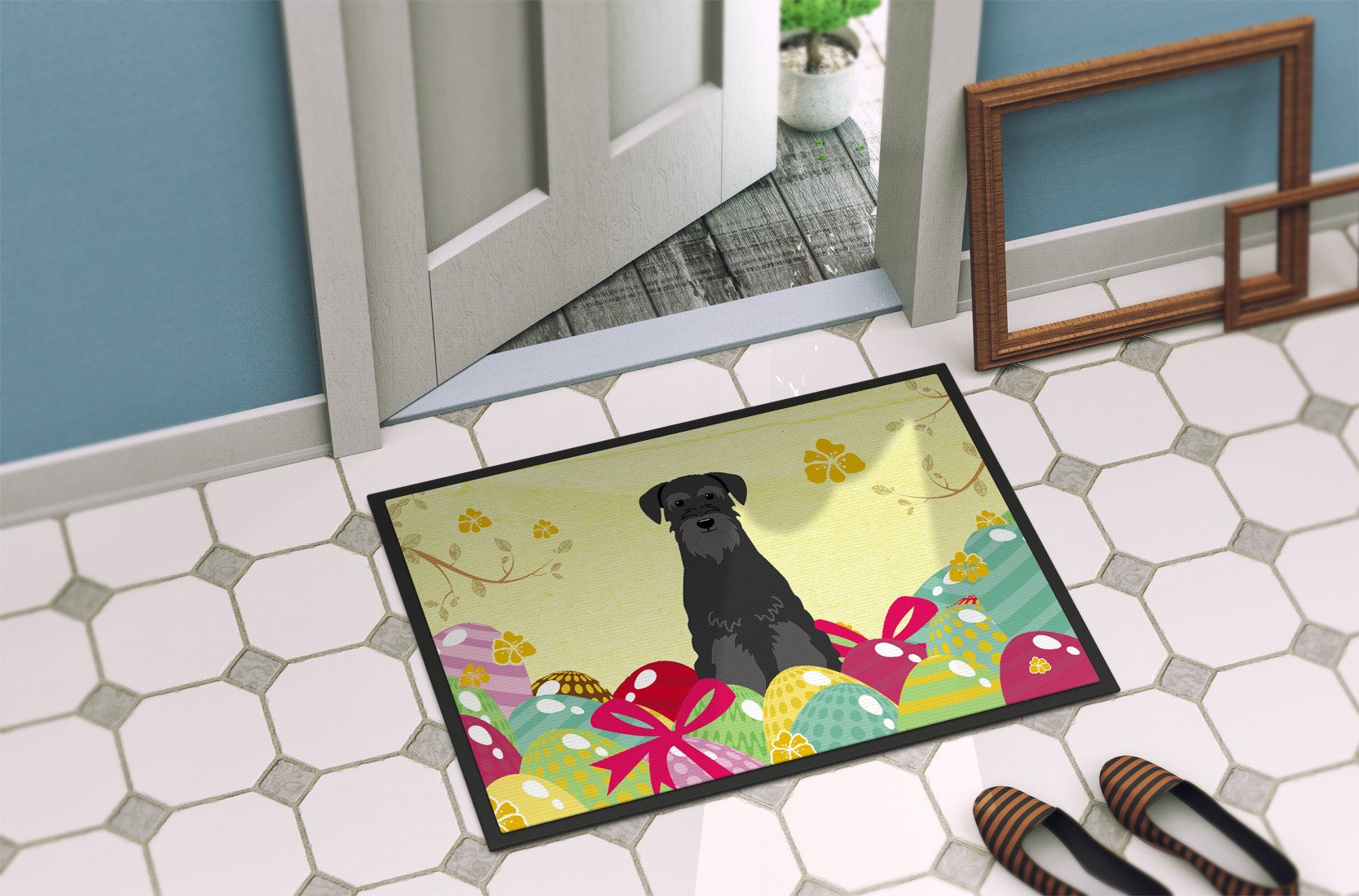 Easter Eggs Standard Schnauzer Black Indoor or Outdoor Mat 24x36 BB6032JMAT by Caroline's Treasures