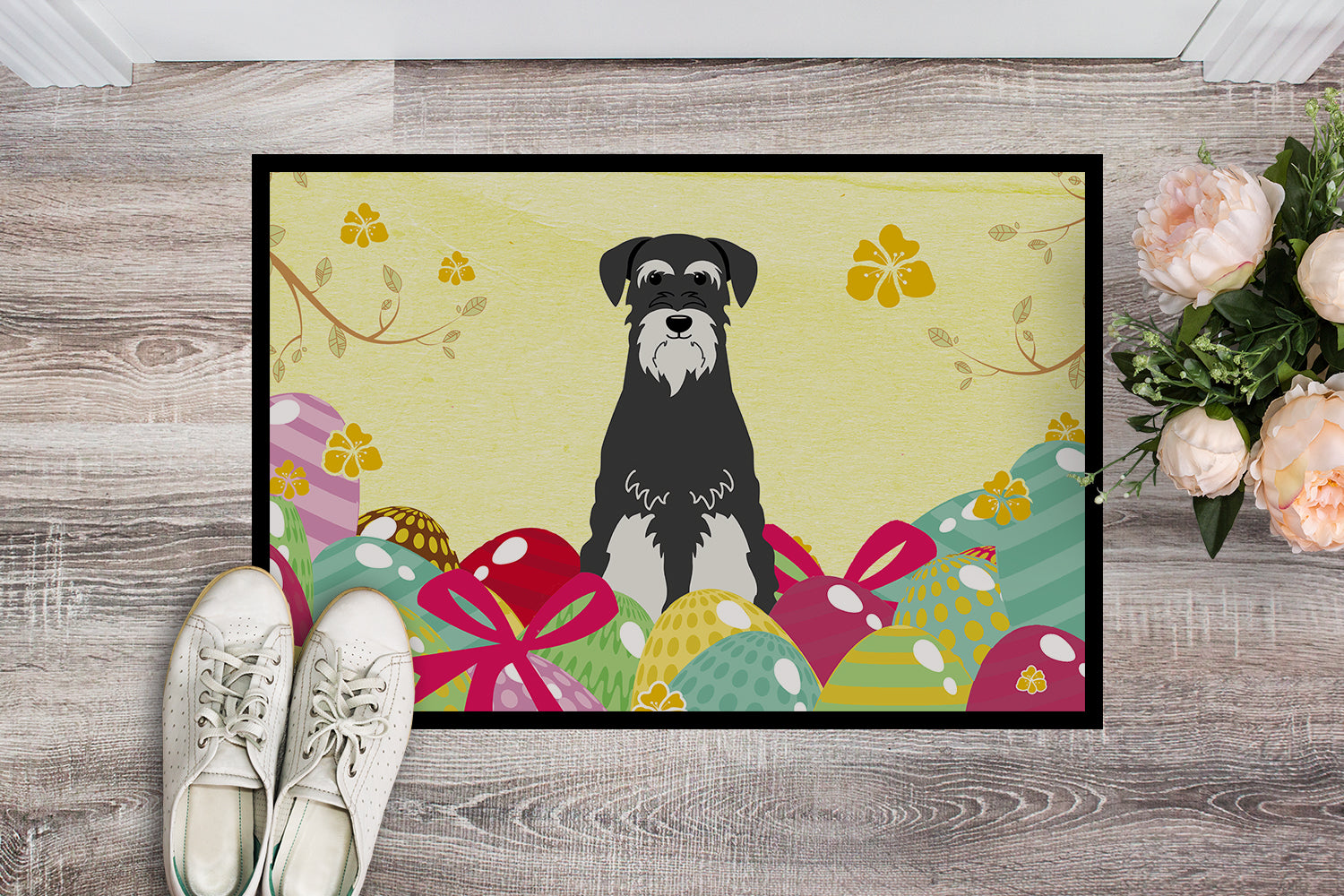 Easter Eggs Standard Schnauzer Salt and Pepper Indoor or Outdoor Mat 18x27 BB6033MAT - the-store.com