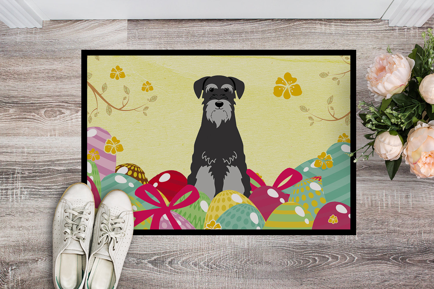 Easter Eggs Standard Schnauzer Black Grey Indoor or Outdoor Mat 18x27 BB6034MAT - the-store.com