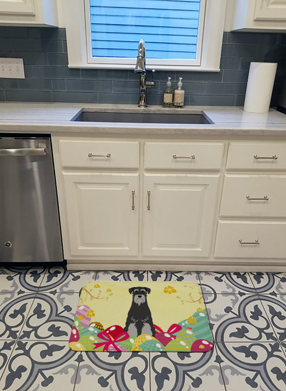 Easter Eggs Standard Schnauzer Black Grey Machine Washable Memory Foam Mat BB6034RUG - the-store.com