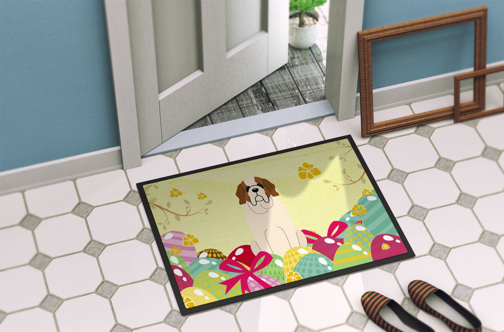 Easter Eggs Saint Bernard Indoor or Outdoor Mat 24x36 BB6035JMAT by Caroline's Treasures