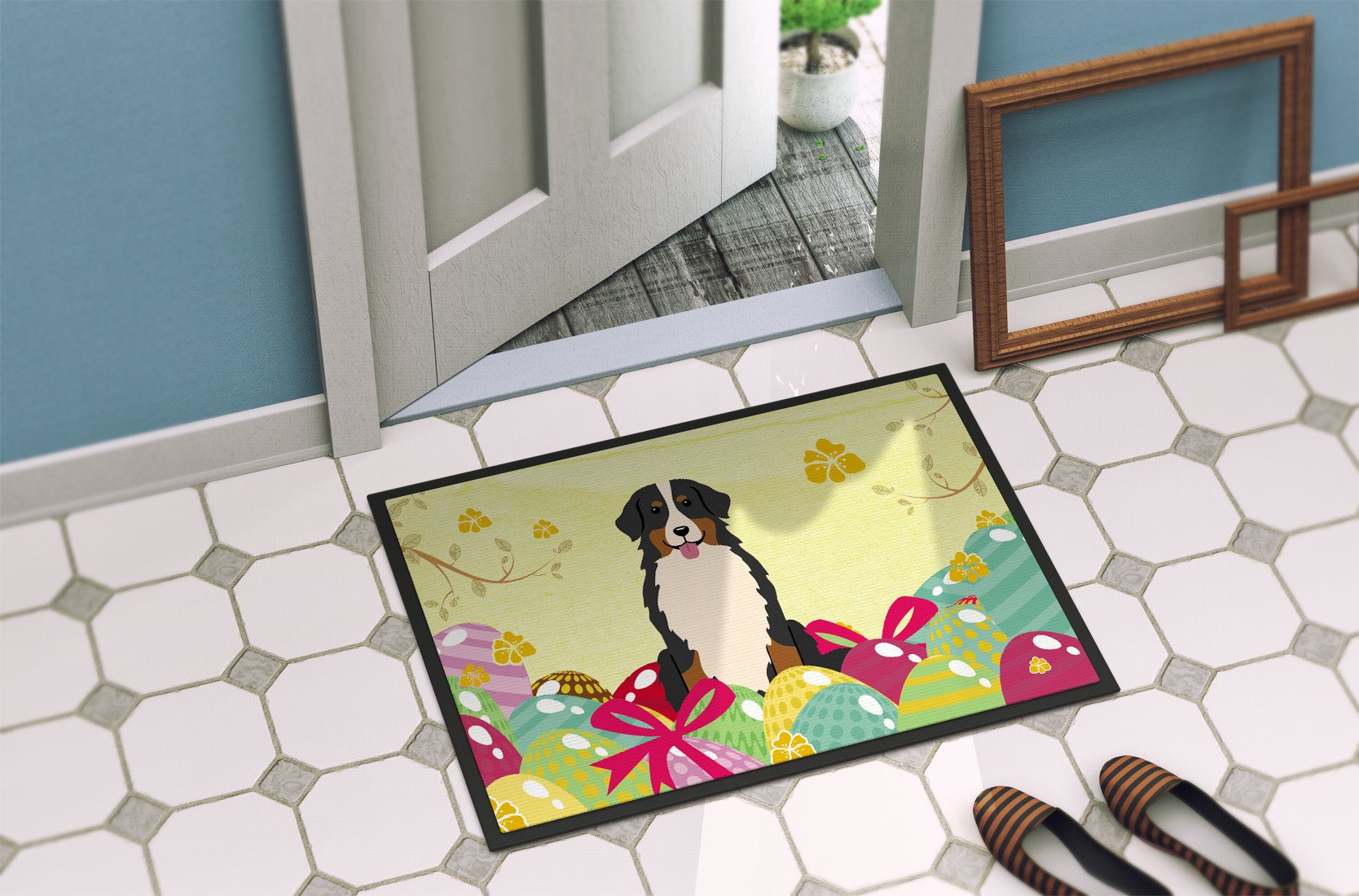 Easter Eggs Bernese Mountain Dog Indoor or Outdoor Mat 24x36 BB6036JMAT by Caroline's Treasures