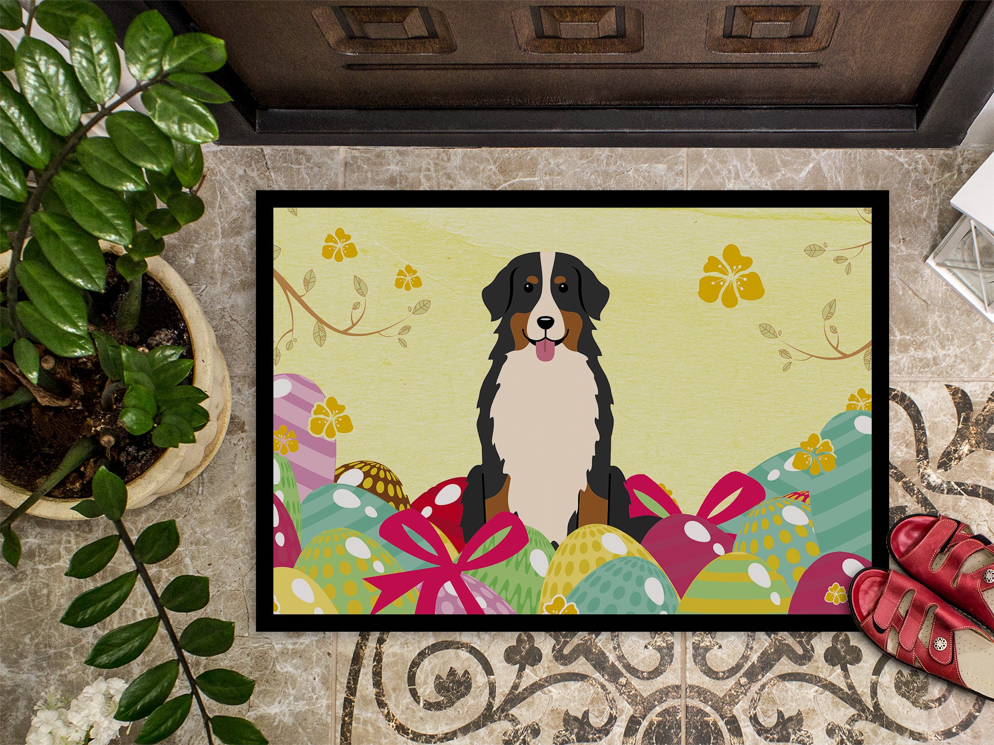 Easter Eggs Bernese Mountain Dog Indoor or Outdoor Mat 18x27 BB6036MAT - the-store.com