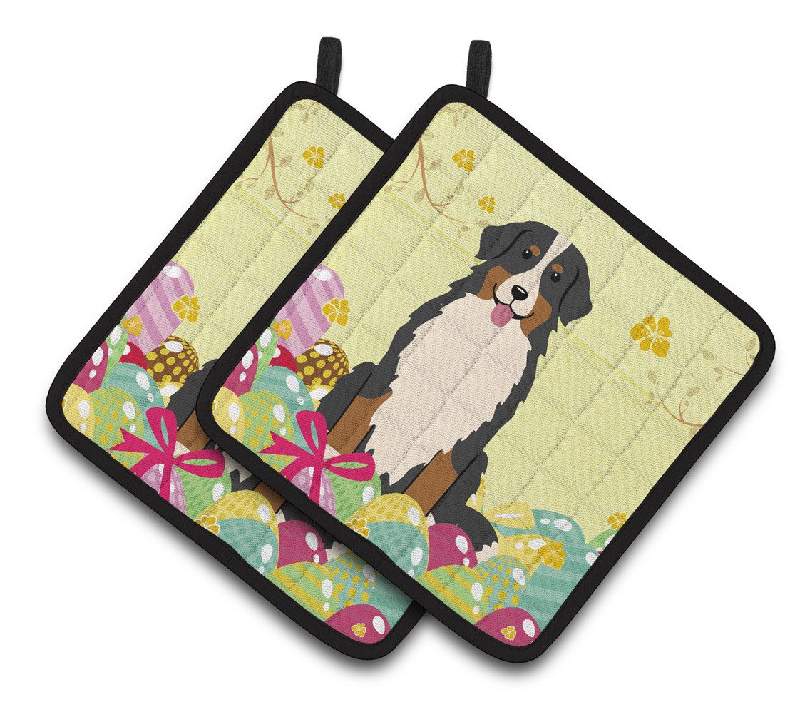 Easter Eggs Bernese Mountain Dog Pair of Pot Holders BB6036PTHD by Caroline&#39;s Treasures