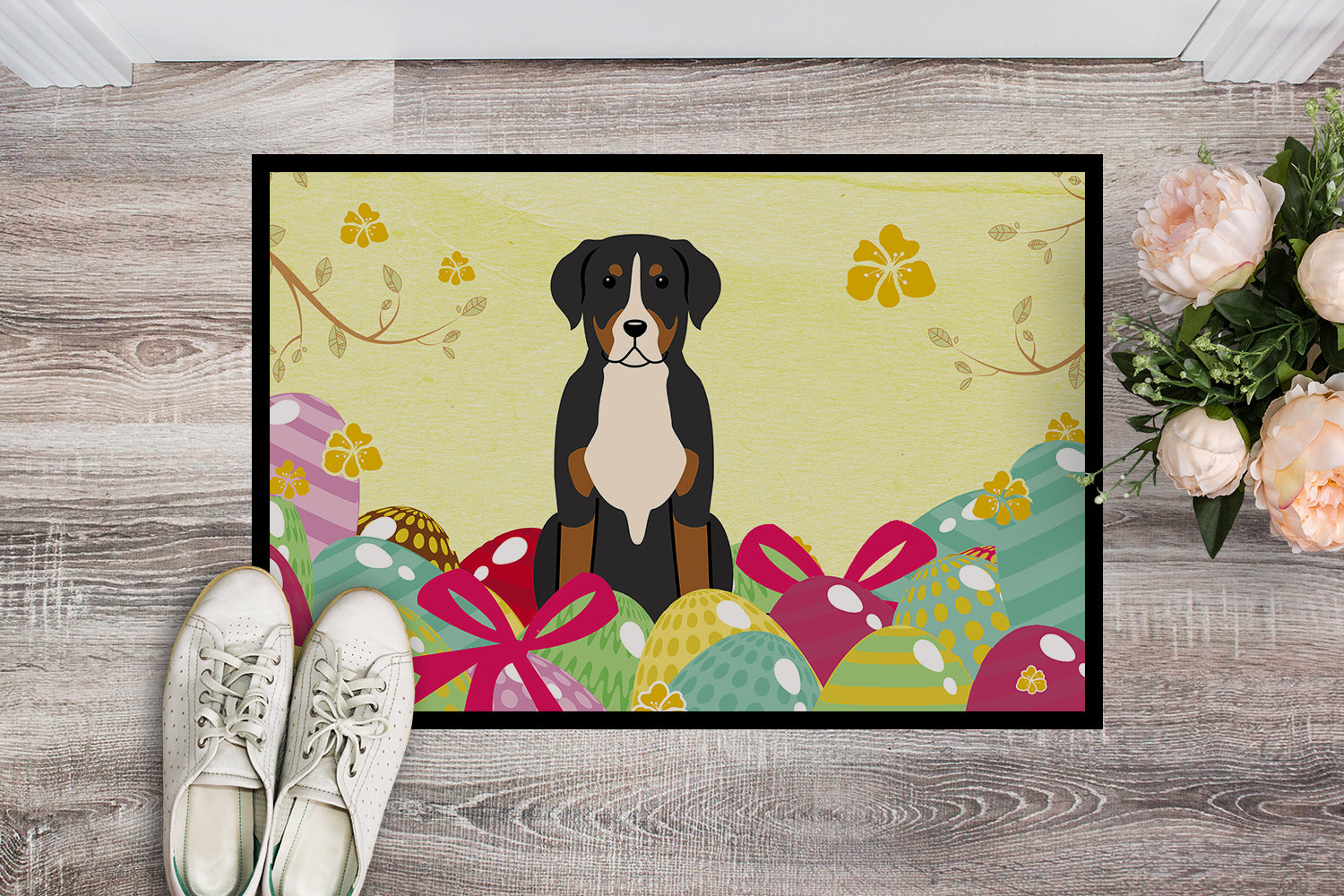 Easter Eggs Greater Swiss Mountain Dog Indoor or Outdoor Mat 18x27 BB6037MAT - the-store.com