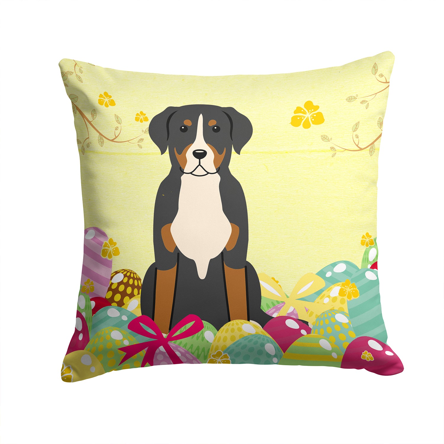 Easter Eggs Greater Swiss Mountain Dog Fabric Decorative Pillow BB6037PW1414 - the-store.com