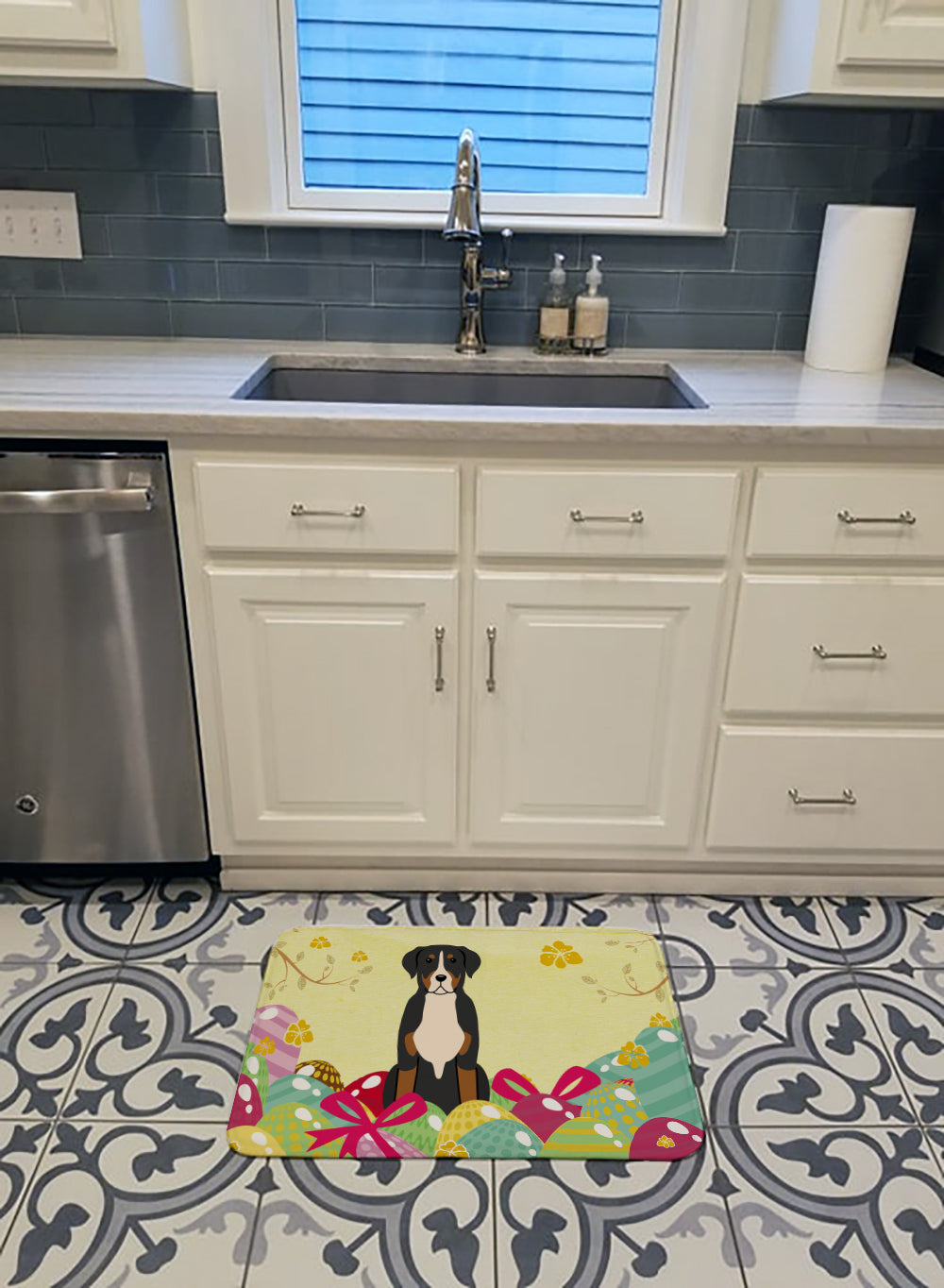 Easter Eggs Greater Swiss Mountain Dog Machine Washable Memory Foam Mat BB6037RUG - the-store.com