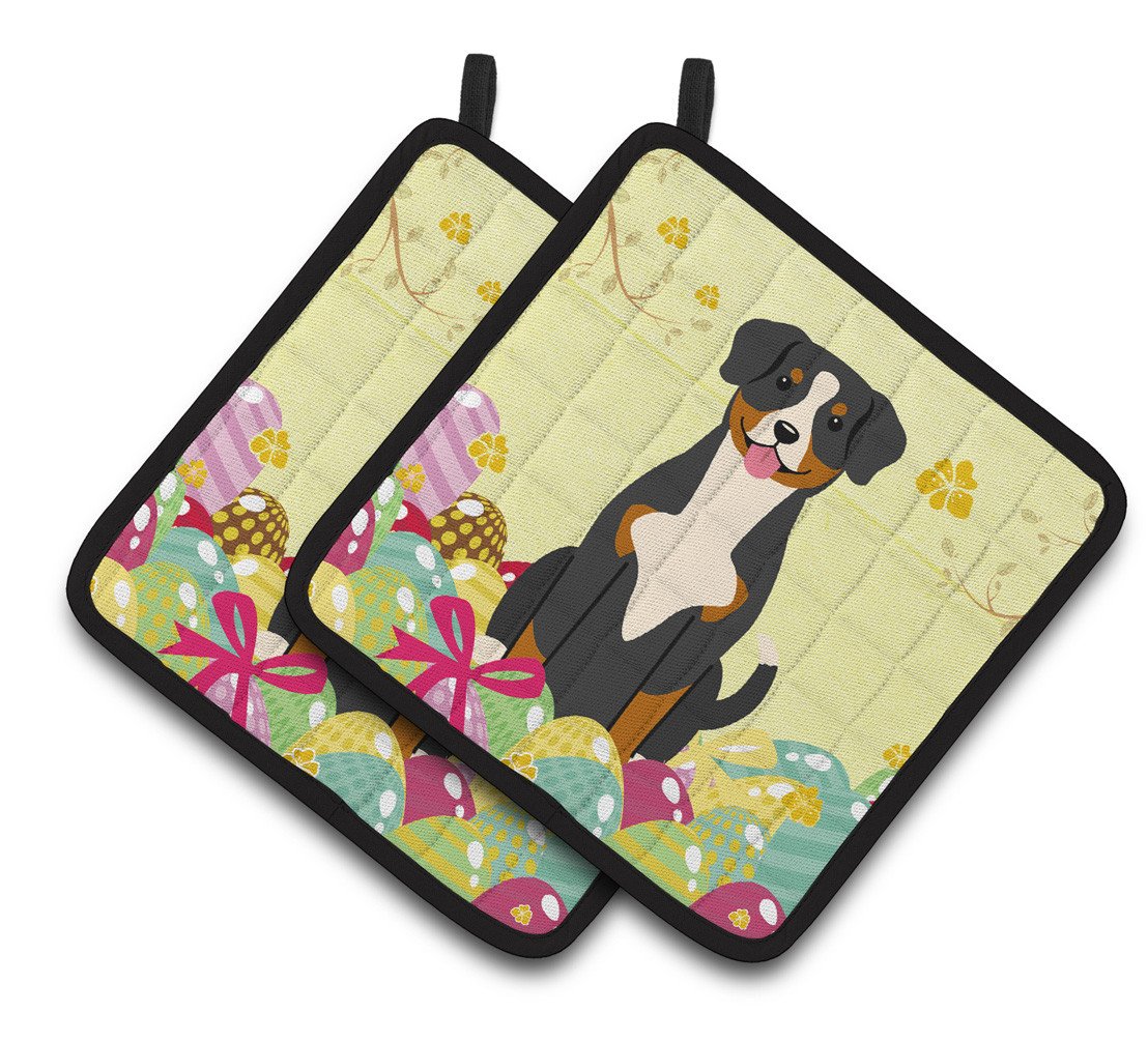 Easter Eggs Entlebucher Pair of Pot Holders BB6038PTHD by Caroline's Treasures