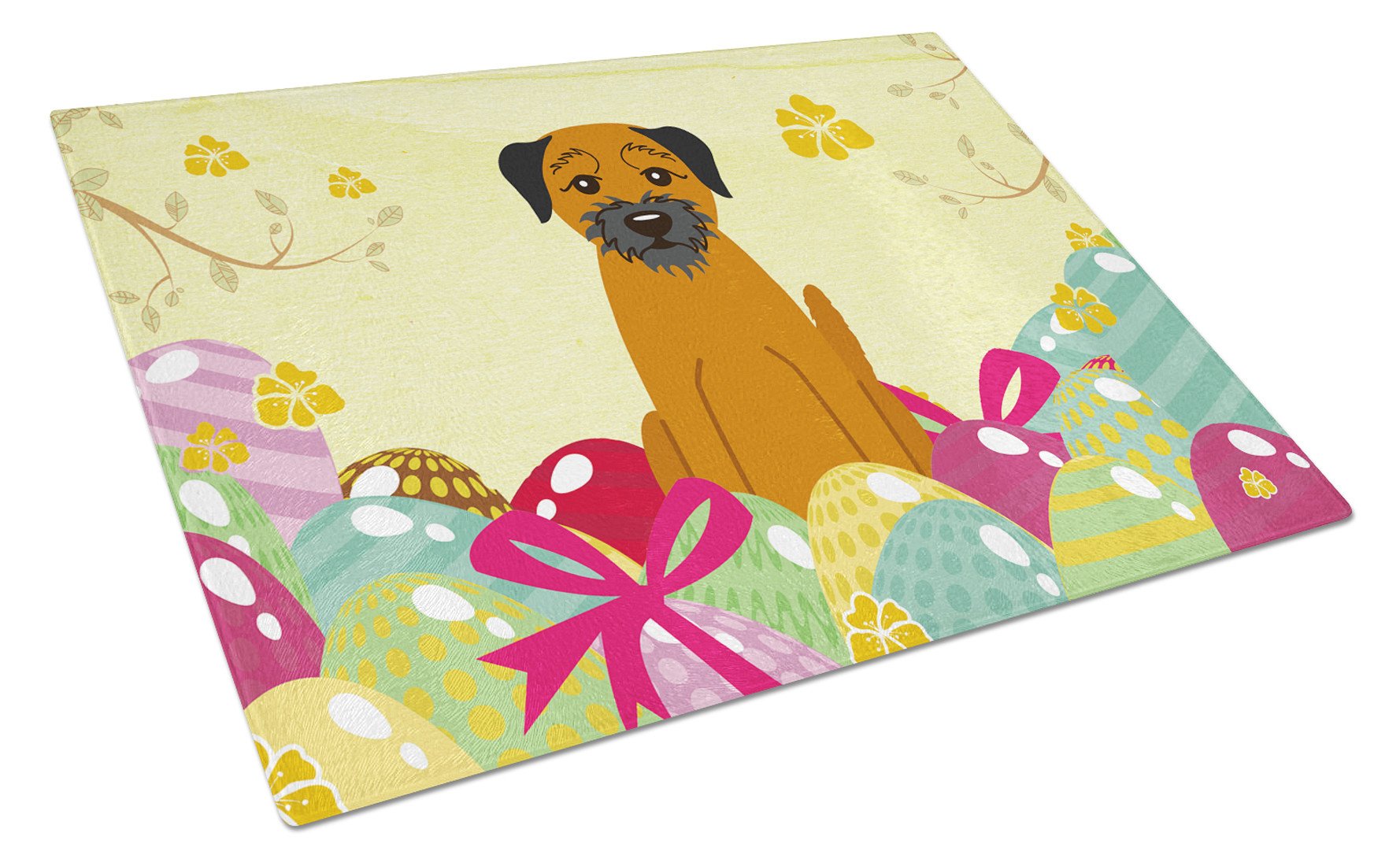 Easter Eggs Border Terrier Glass Cutting Board Large BB6039LCB by Caroline's Treasures