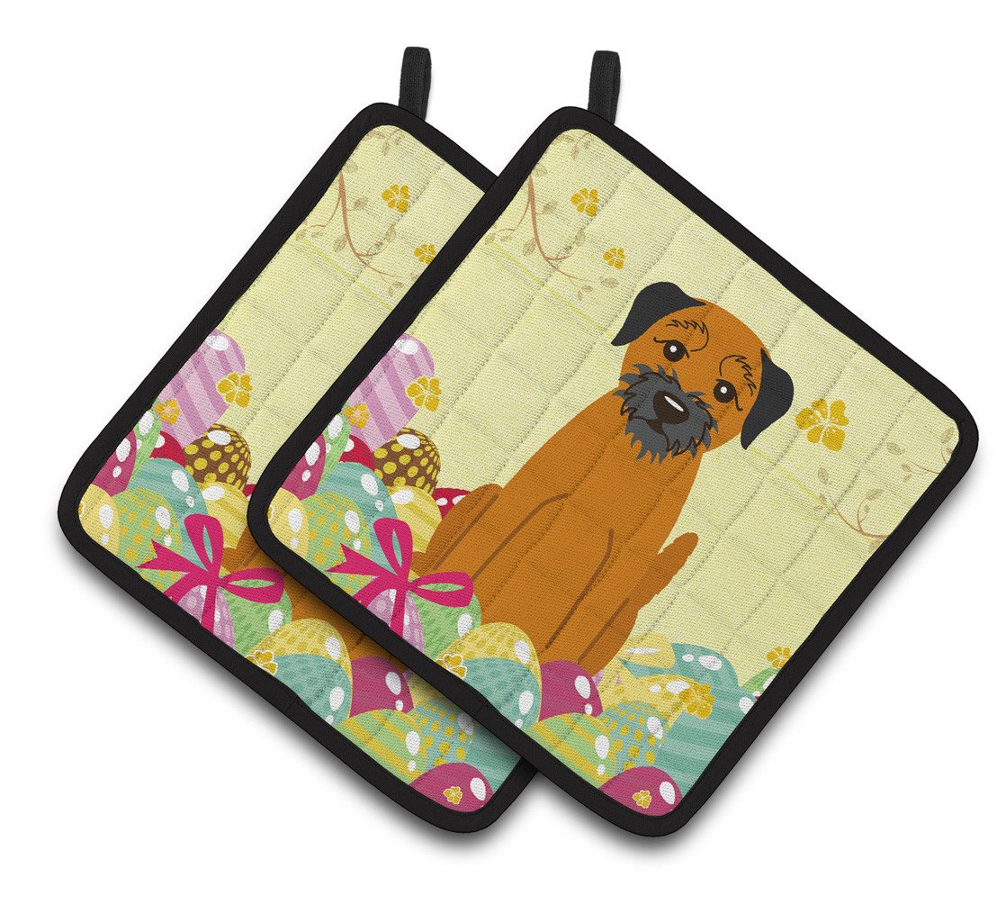 Easter Eggs Border Terrier Pair of Pot Holders BB6039PTHD by Caroline's Treasures