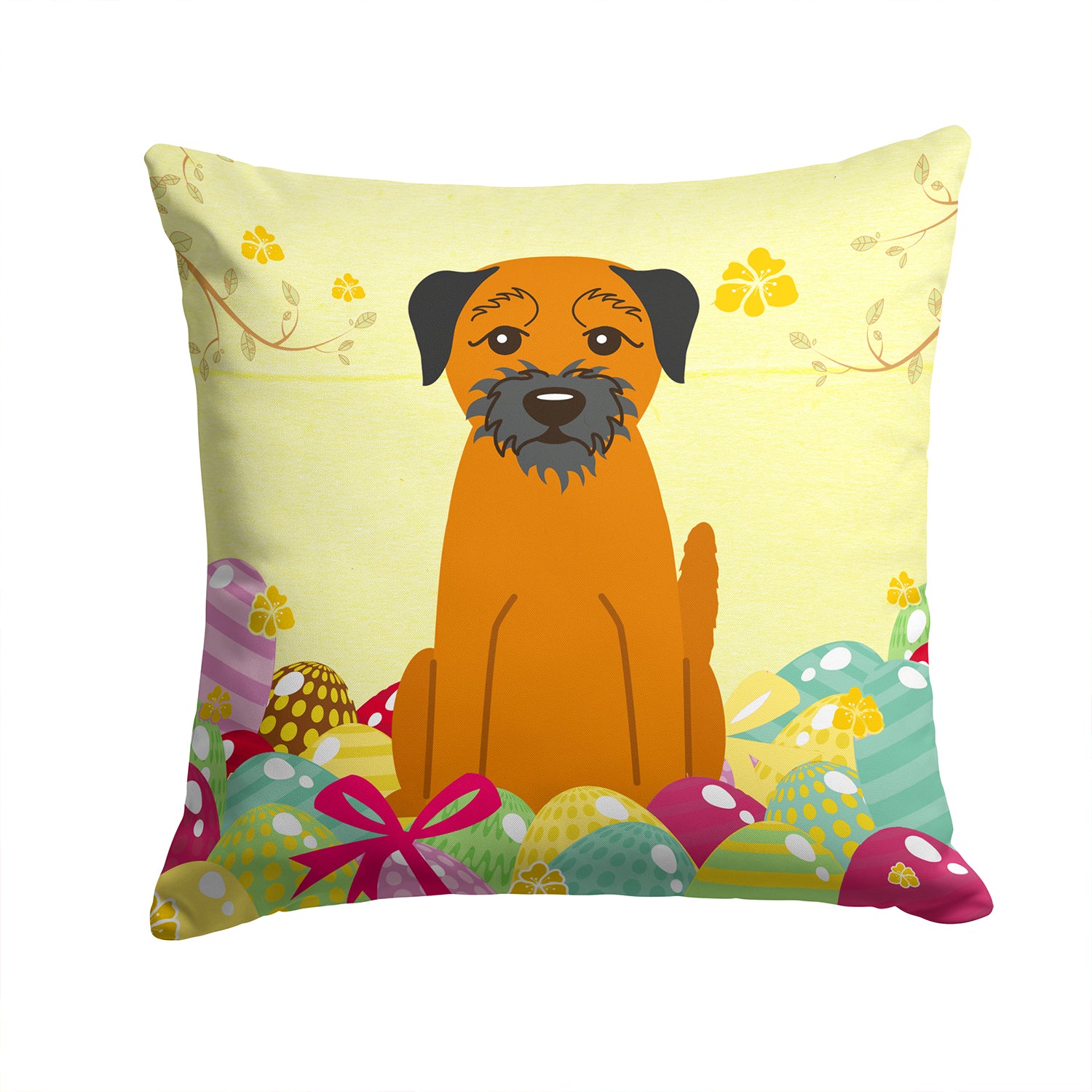 Easter Eggs Border Terrier Fabric Decorative Pillow BB6039PW1414 - the-store.com