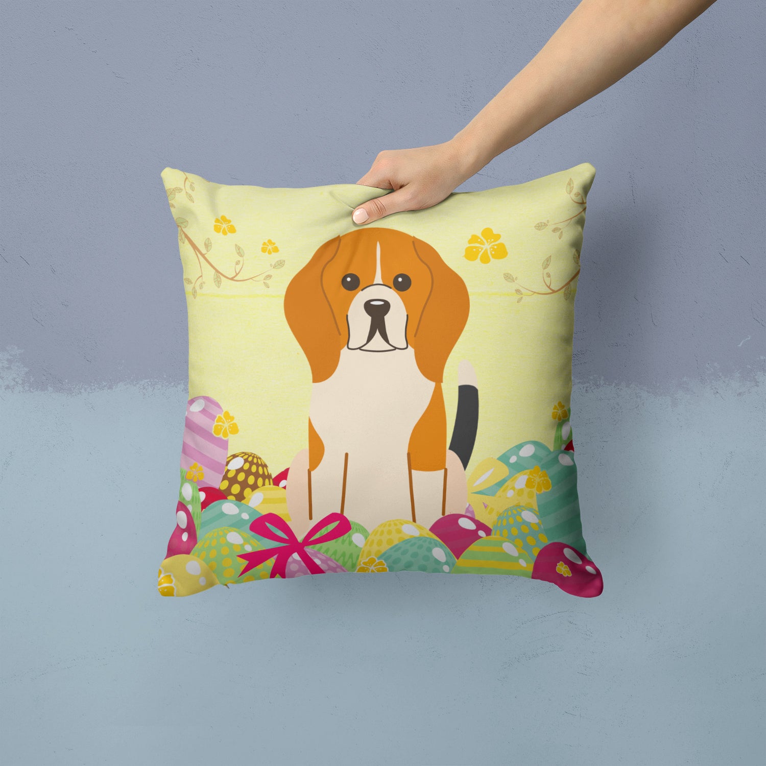 Easter Eggs Beagle Tricolor Fabric Decorative Pillow BB6040PW1414 - the-store.com