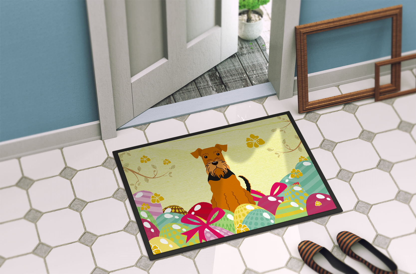 Easter Eggs Airedale Indoor or Outdoor Mat 18x27 BB6041MAT - the-store.com