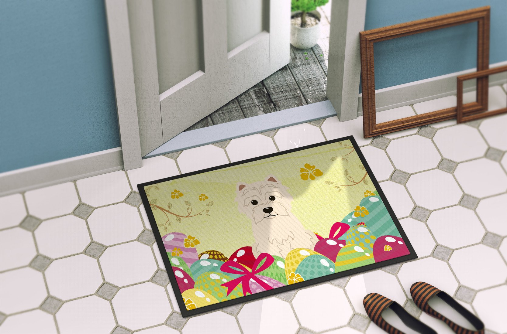 Easter Eggs Westie Indoor or Outdoor Mat 24x36 BB6042JMAT by Caroline's Treasures