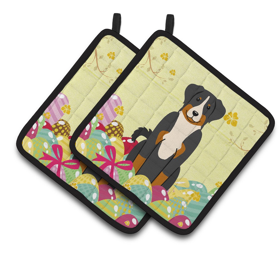 Easter Eggs Appenzeller Sennenhund Pair of Pot Holders BB6043PTHD by Caroline&#39;s Treasures