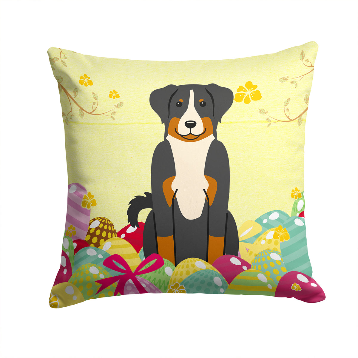 Easter Eggs Appenzeller Sennenhund Fabric Decorative Pillow BB6043PW1414 - the-store.com