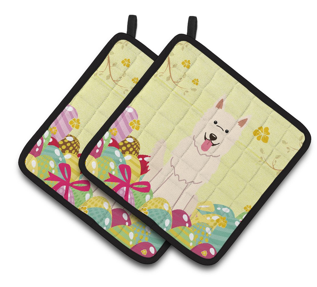 Easter Eggs White German Shepherd Pair of Pot Holders BB6045PTHD by Caroline's Treasures