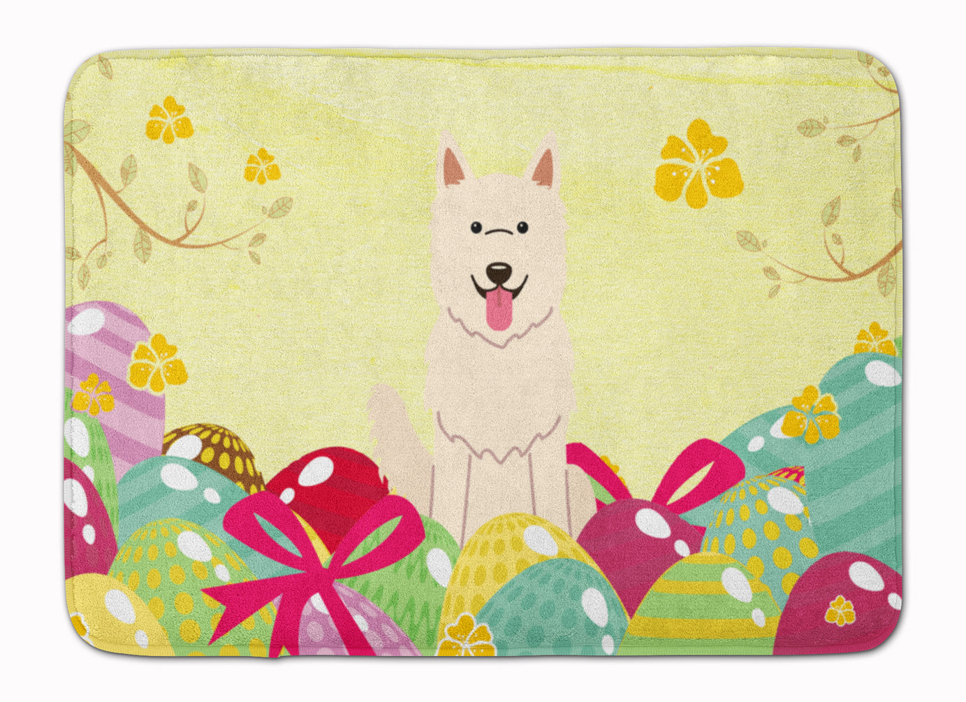 Easter Eggs White German Shepherd Machine Washable Memory Foam Mat BB6045RUG - the-store.com