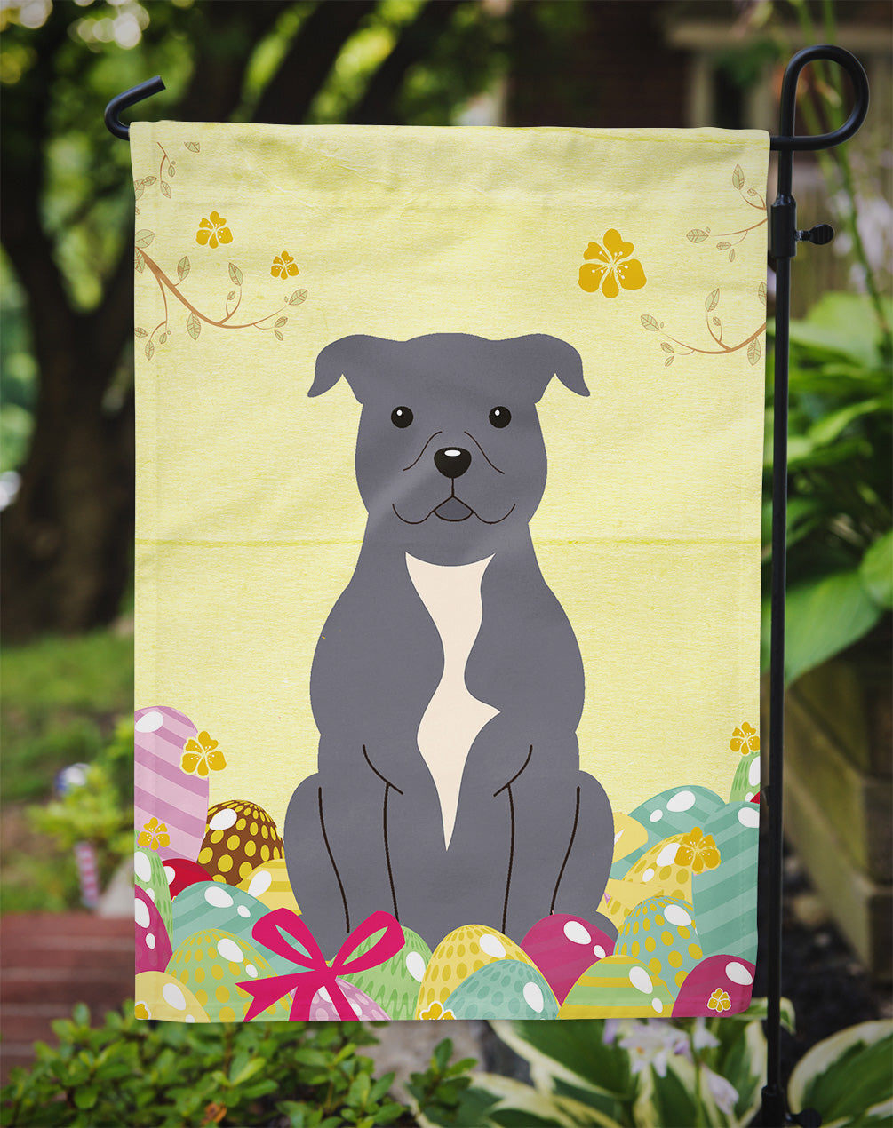 Easter Eggs Staffordshire Bull Terrier Blue Flag Garden Size BB6046GF  the-store.com.