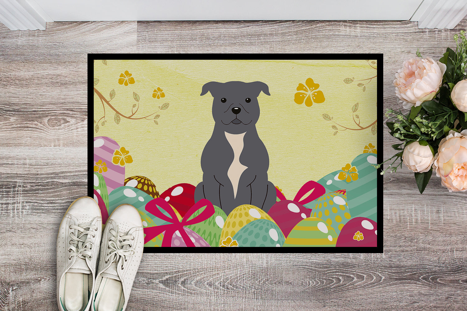 Easter Eggs Staffordshire Bull Terrier Blue Indoor or Outdoor Mat 18x27 BB6046MAT - the-store.com