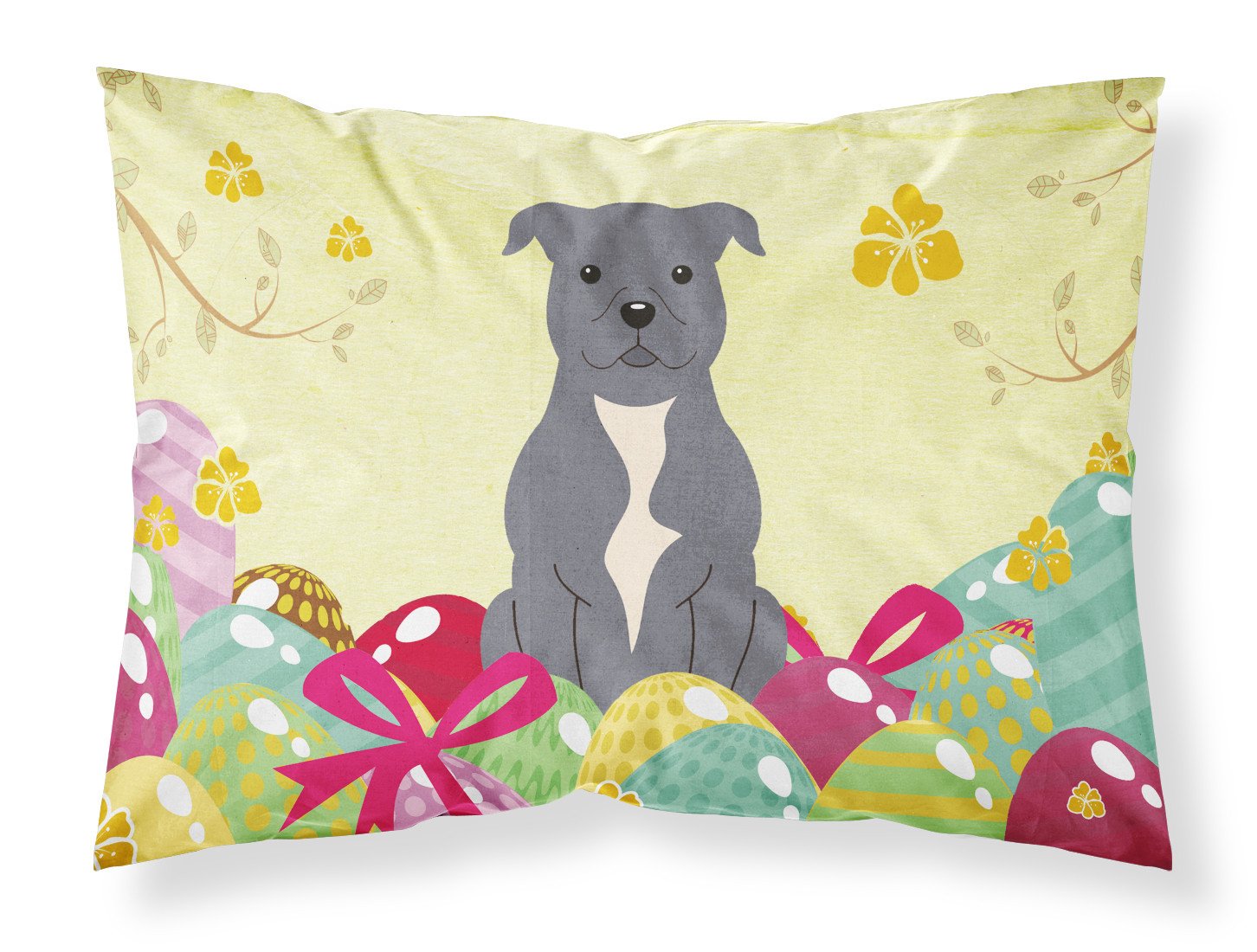 Easter Eggs Staffordshire Bull Terrier Blue Fabric Standard Pillowcase BB6046PILLOWCASE by Caroline's Treasures