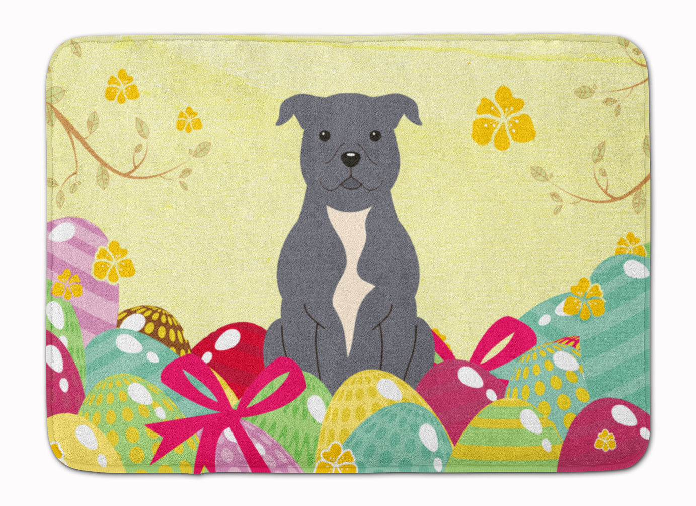 Easter Eggs Staffordshire Bull Terrier Blue Machine Washable Memory Foam Mat BB6046RUG - the-store.com