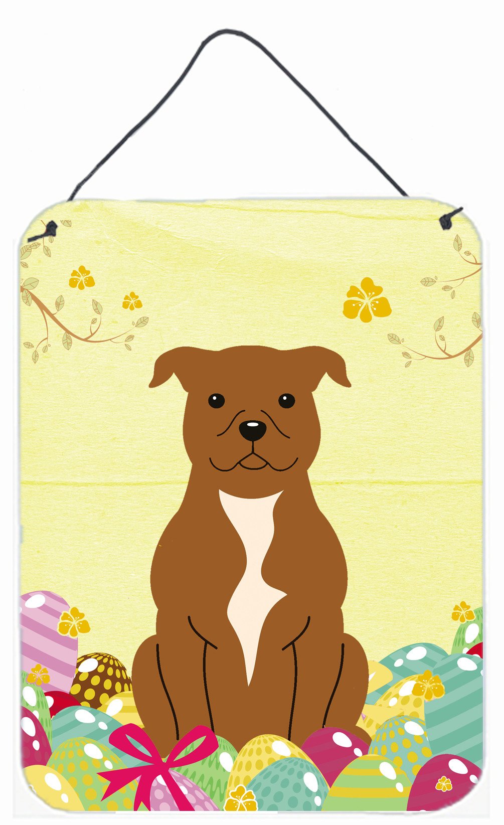 Easter Eggs Staffordshire Bull Terrier Brown Wall or Door Hanging Prints BB6047DS1216 by Caroline&#39;s Treasures