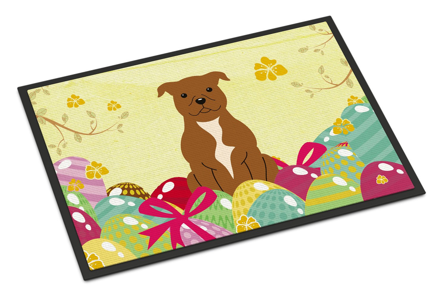 Easter Eggs Staffordshire Bull Terrier Brown Indoor or Outdoor Mat 24x36 BB6047JMAT by Caroline's Treasures