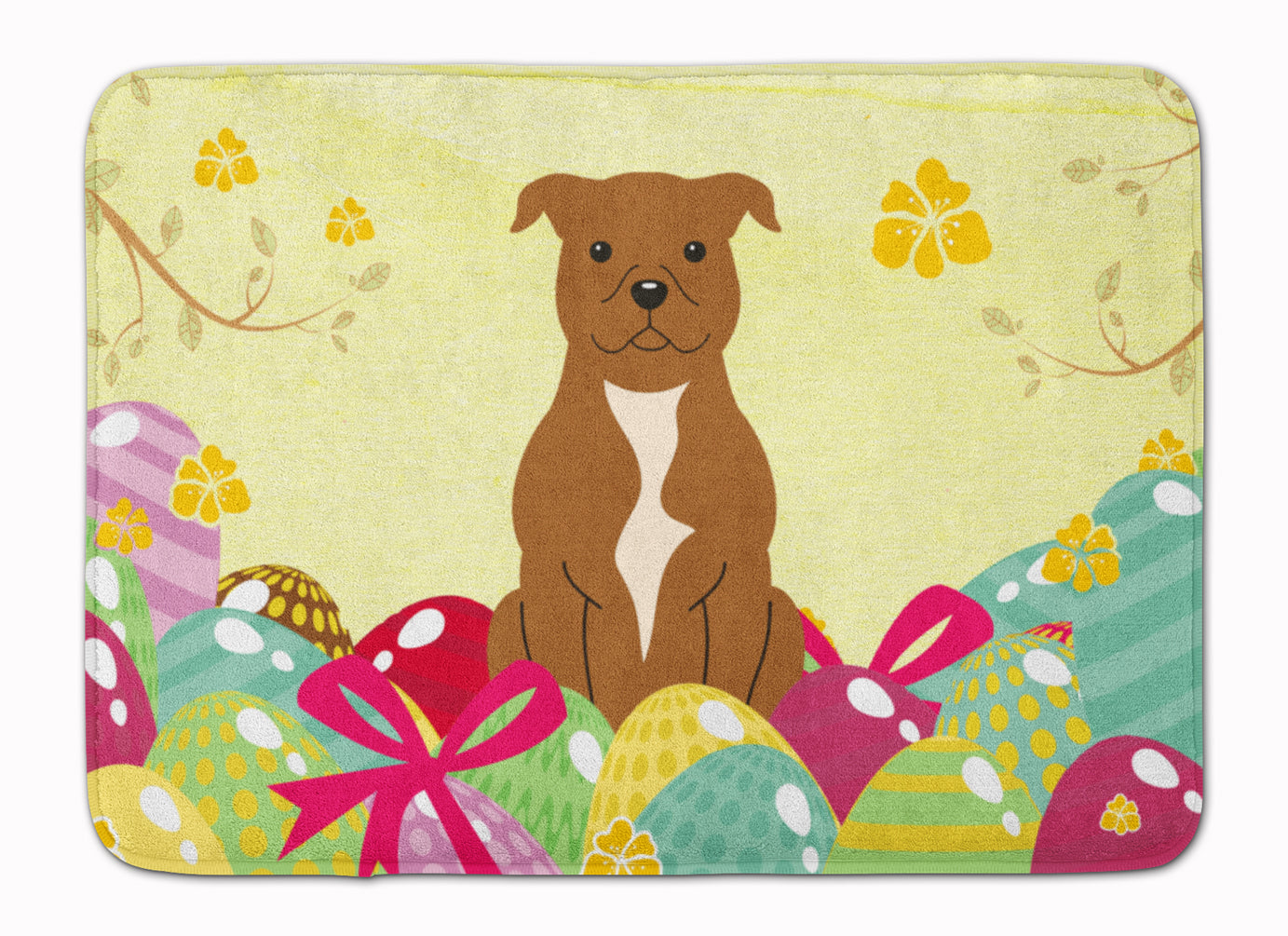 Easter Eggs Staffordshire Bull Terrier Brown Machine Washable Memory Foam Mat BB6047RUG - the-store.com