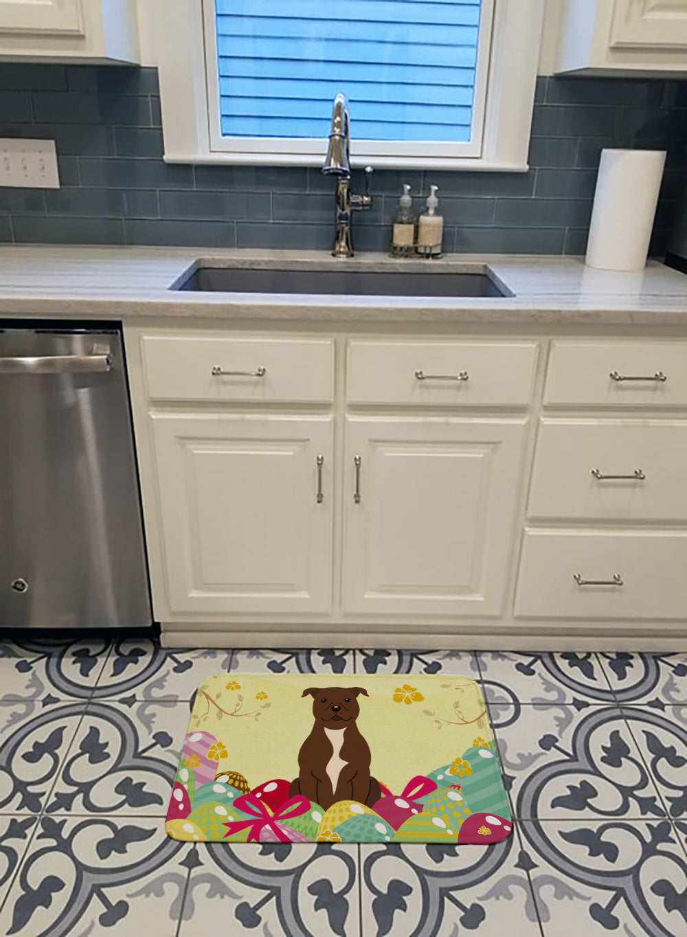 Easter Eggs Staffordshire Bull Terrier Chocolate Machine Washable Memory Foam Mat BB6048RUG - the-store.com