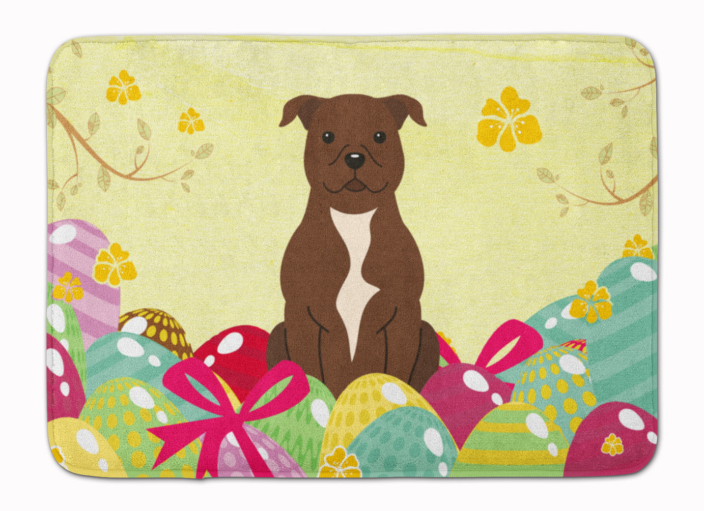 Easter Eggs Staffordshire Bull Terrier Chocolate Machine Washable Memory Foam Mat BB6048RUG - the-store.com