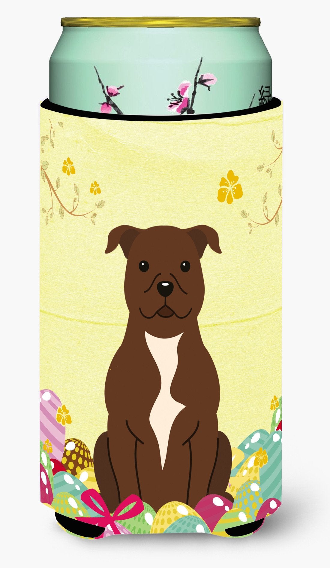 Easter Eggs Staffordshire Bull Terrier Chocolate Tall Boy Beverage Insulator Hugger BB6048TBC by Caroline's Treasures