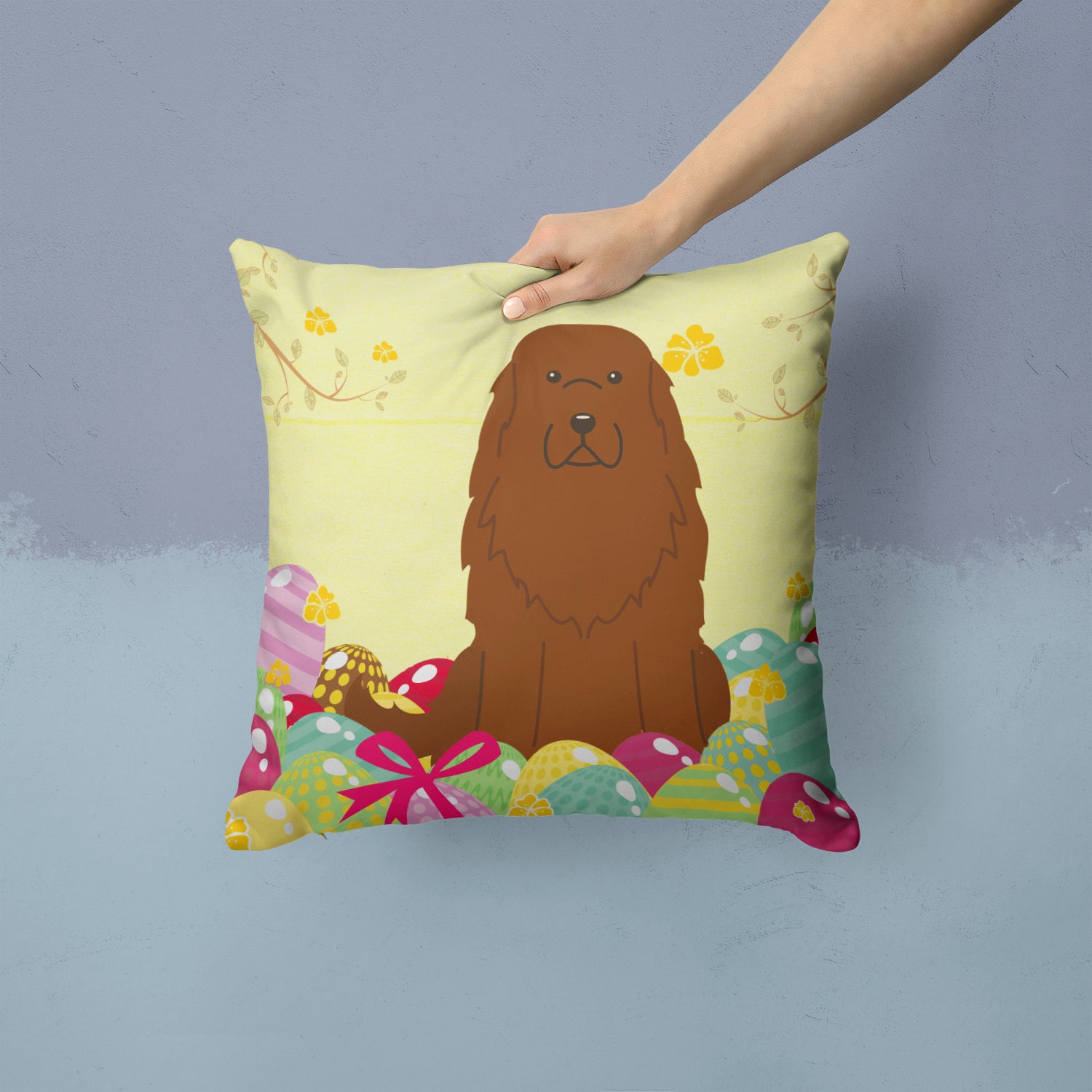 Easter Eggs Caucasian Shepherd Dog Fabric Decorative Pillow BB6050PW1414 - the-store.com