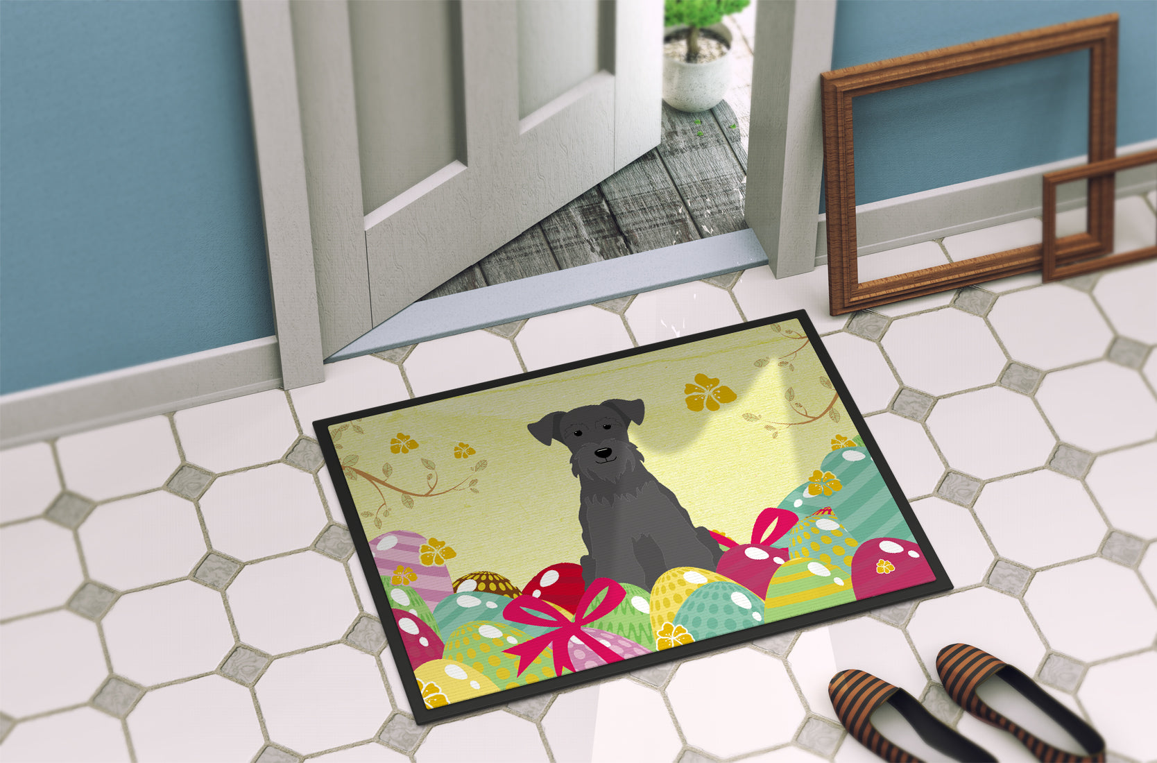 Easter Eggs Miniature Schanuzer Black Indoor or Outdoor Mat 18x27 BB6051MAT - the-store.com