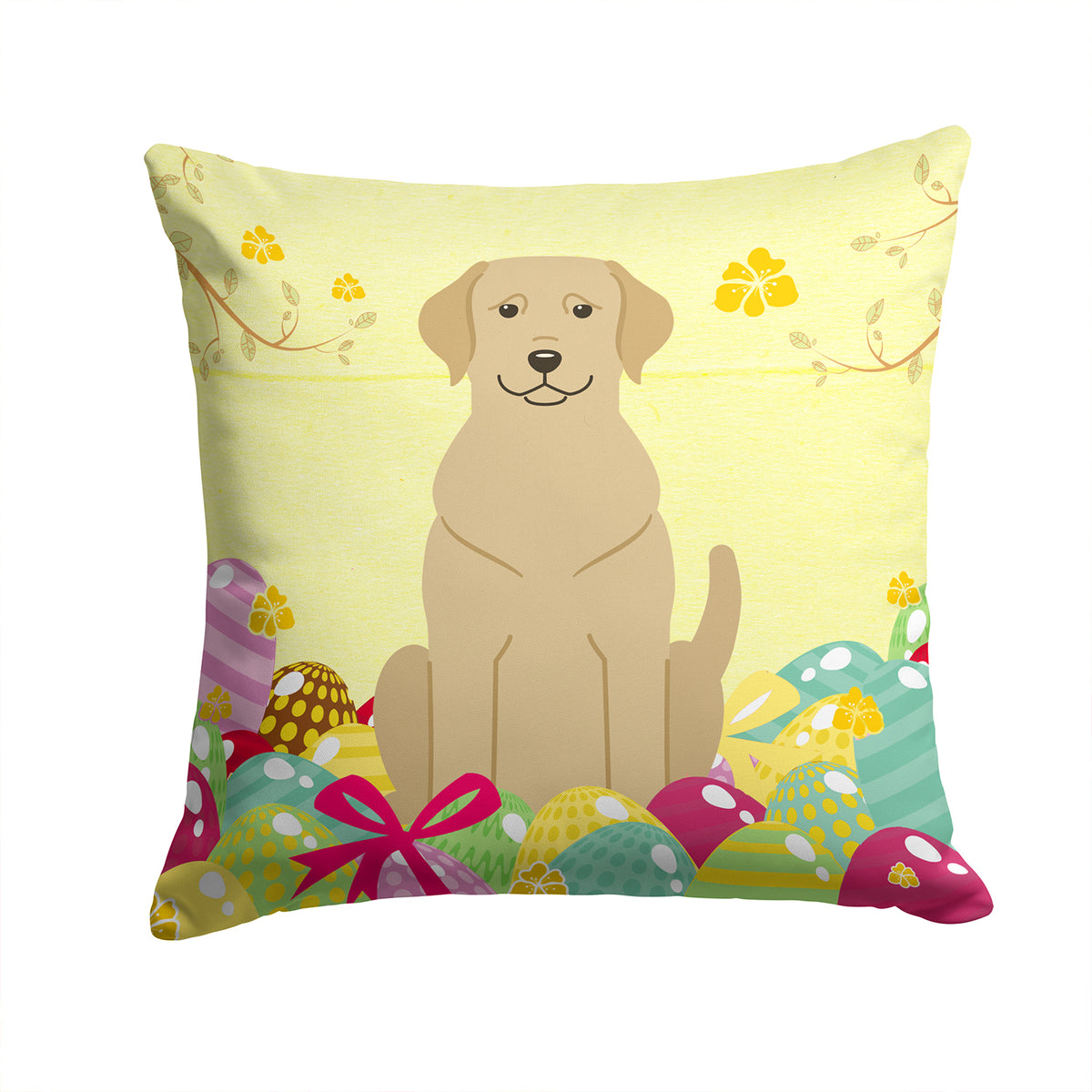 Easter Eggs Yellow Labrador Fabric Decorative Pillow BB6055PW1414 - the-store.com