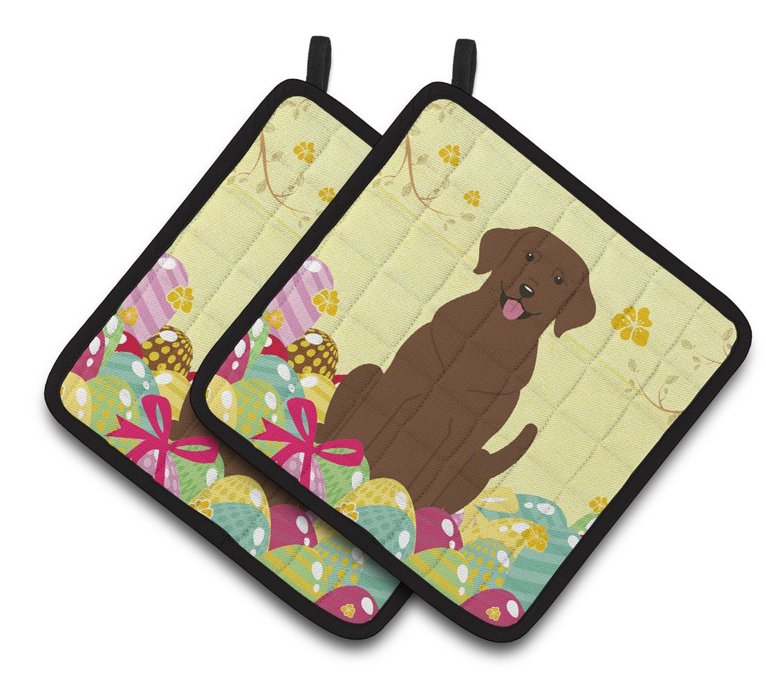 Easter Eggs Chocolate Labrador Pair of Pot Holders BB6056PTHD by Caroline&#39;s Treasures