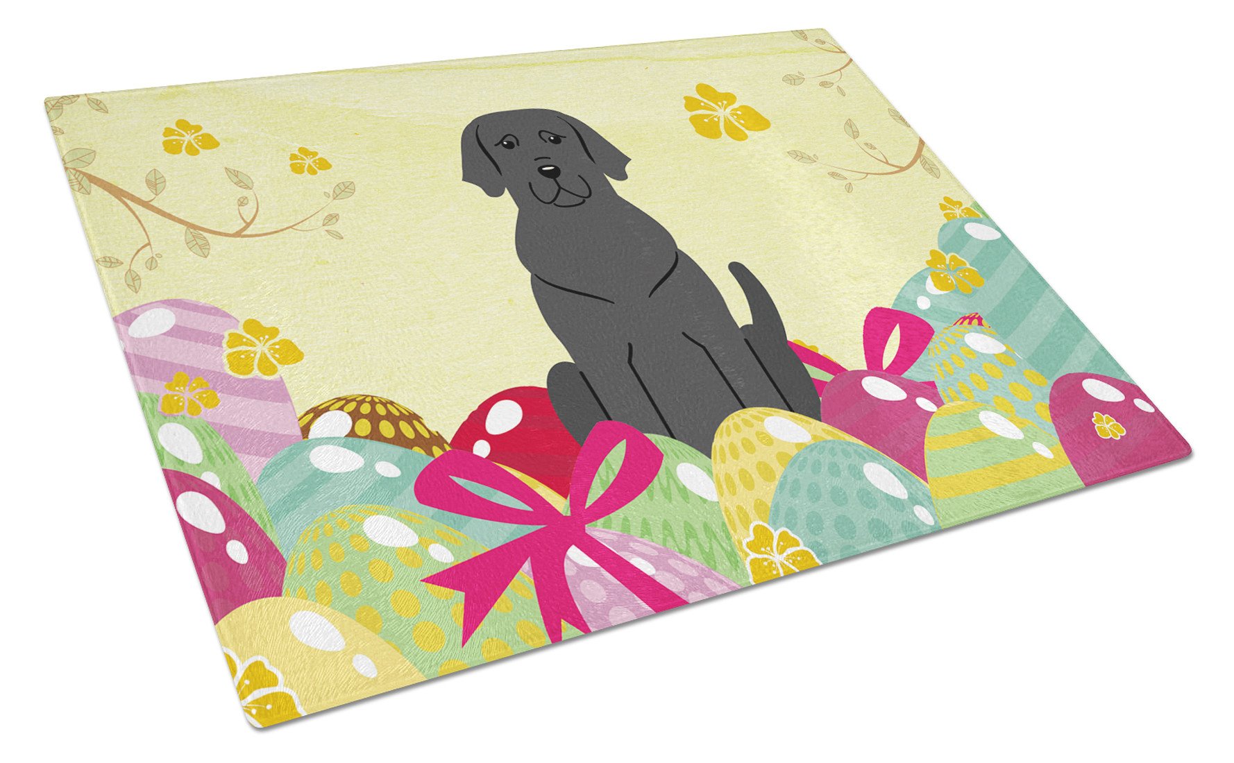 Easter Eggs Black Labrador Glass Cutting Board Large BB6057LCB by Caroline's Treasures