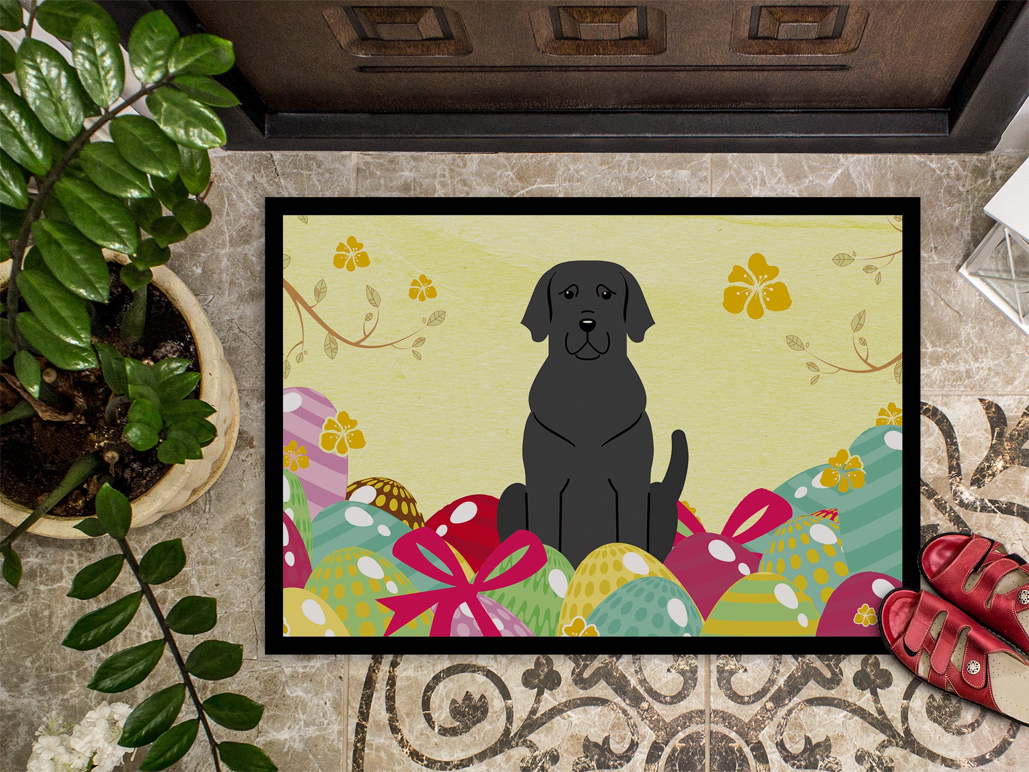 Easter Eggs Black Labrador Indoor or Outdoor Mat 18x27 BB6057MAT - the-store.com