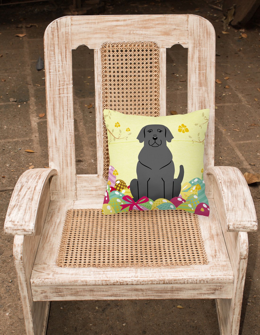 Easter Eggs Black Labrador Fabric Decorative Pillow BB6057PW1818 by Caroline's Treasures