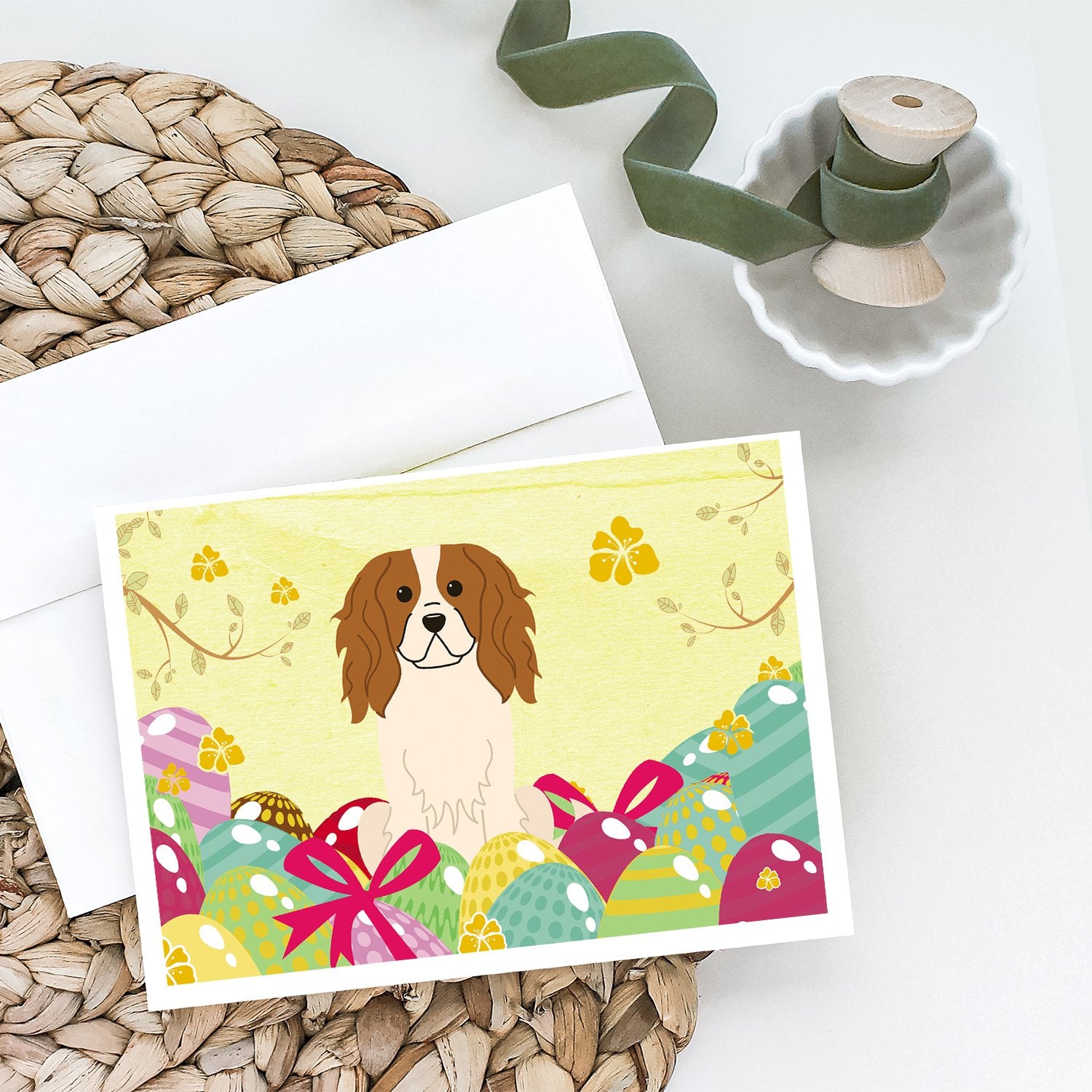 Buy this Easter Eggs Cavalier Spaniel Greeting Cards and Envelopes Pack of 8