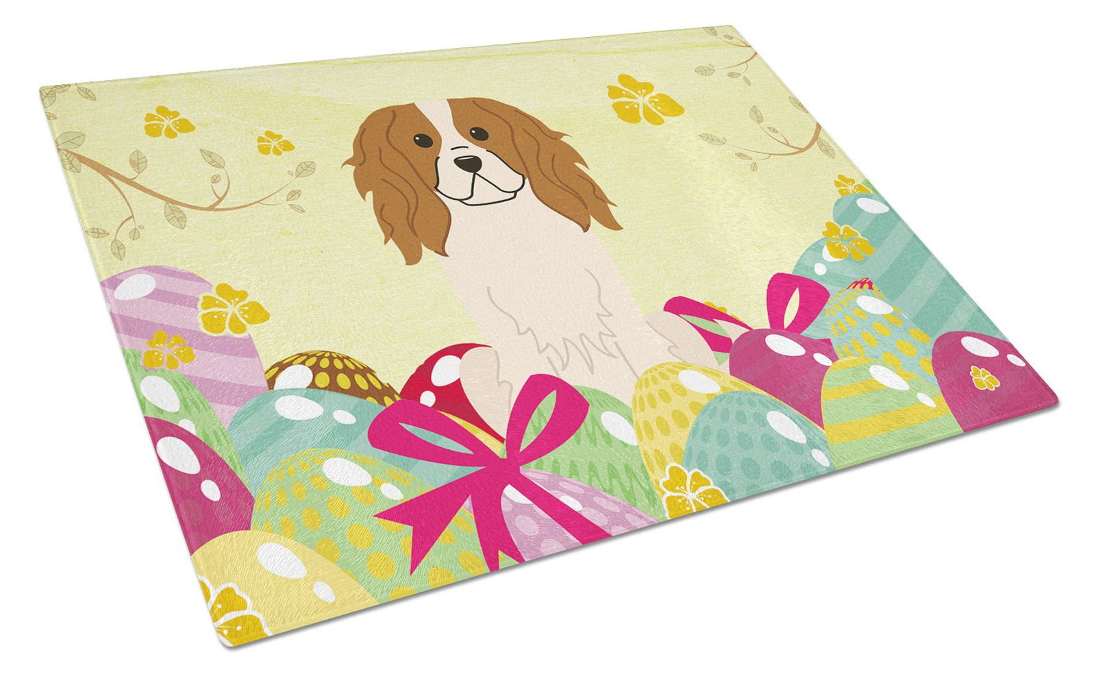 Easter Eggs Cavalier Spaniel Glass Cutting Board Large BB6058LCB by Caroline's Treasures