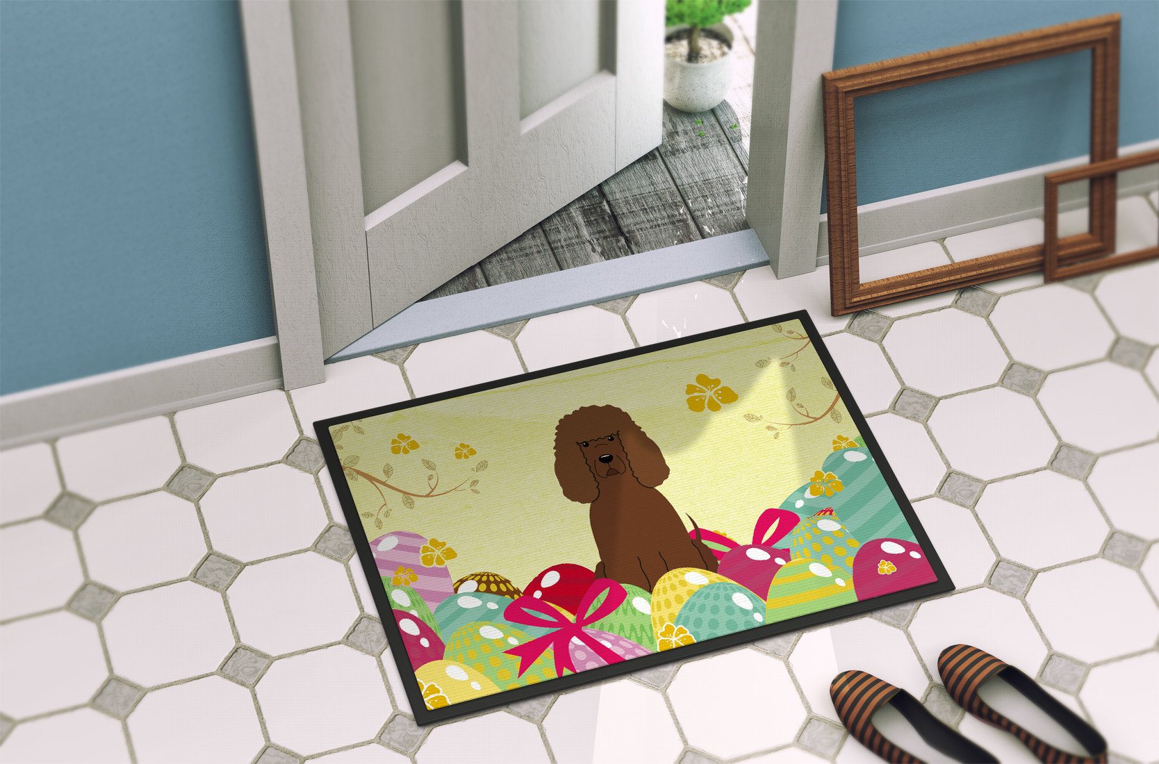 Easter Eggs Irish Water Spaniel Indoor or Outdoor Mat 24x36 BB6063JMAT by Caroline's Treasures