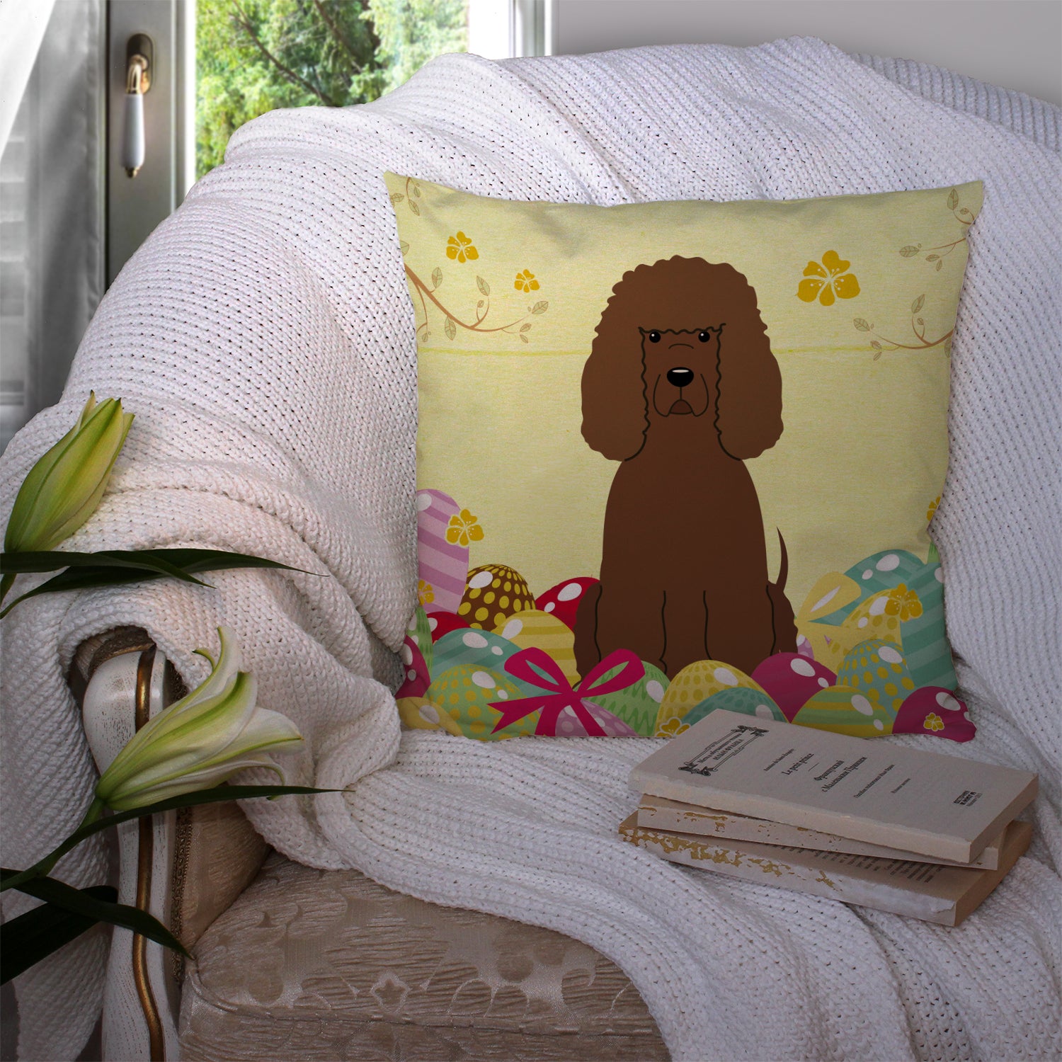 Easter Eggs Irish Water Spaniel Fabric Decorative Pillow BB6063PW1414 - the-store.com