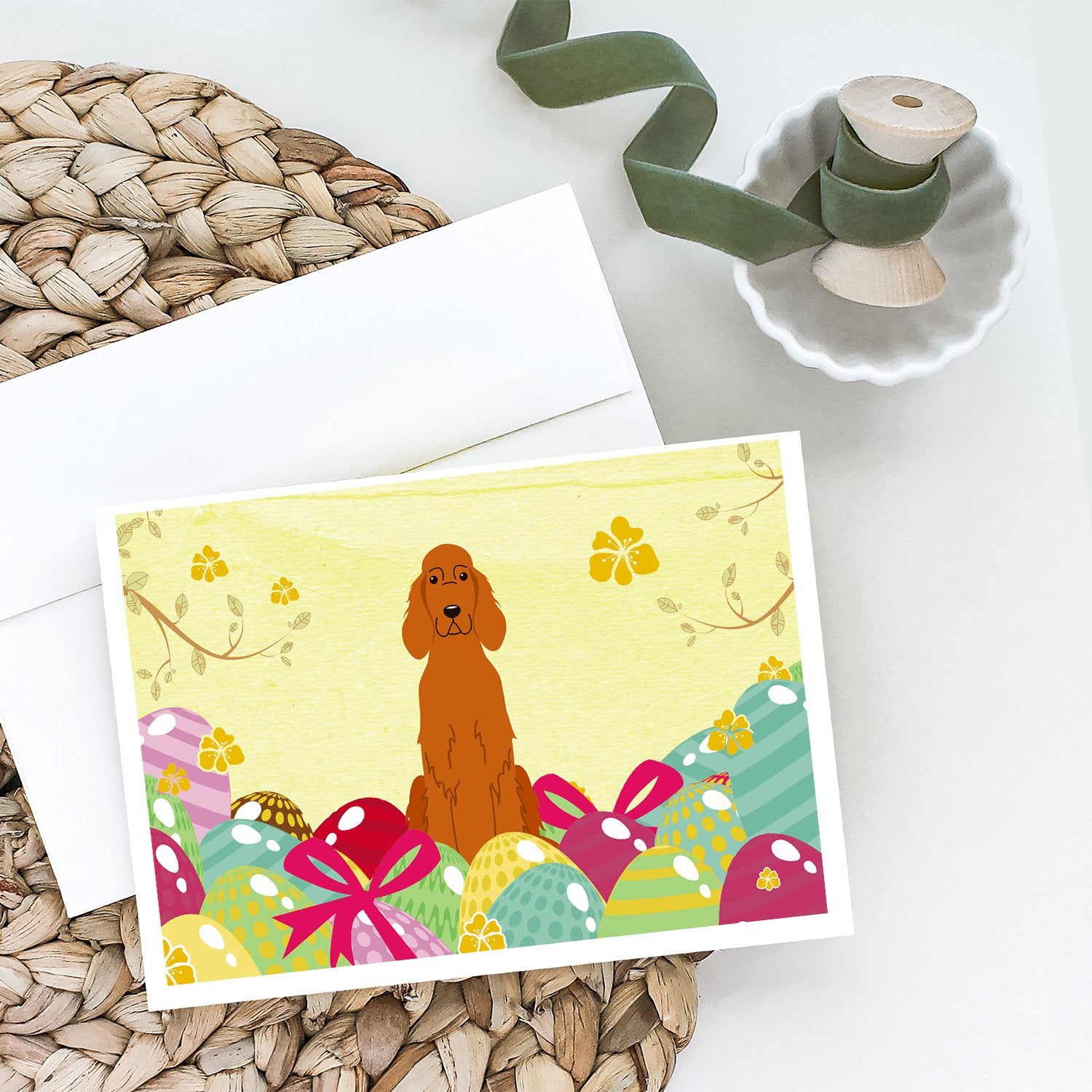 Buy this Easter Eggs Irish Setter Greeting Cards and Envelopes Pack of 8