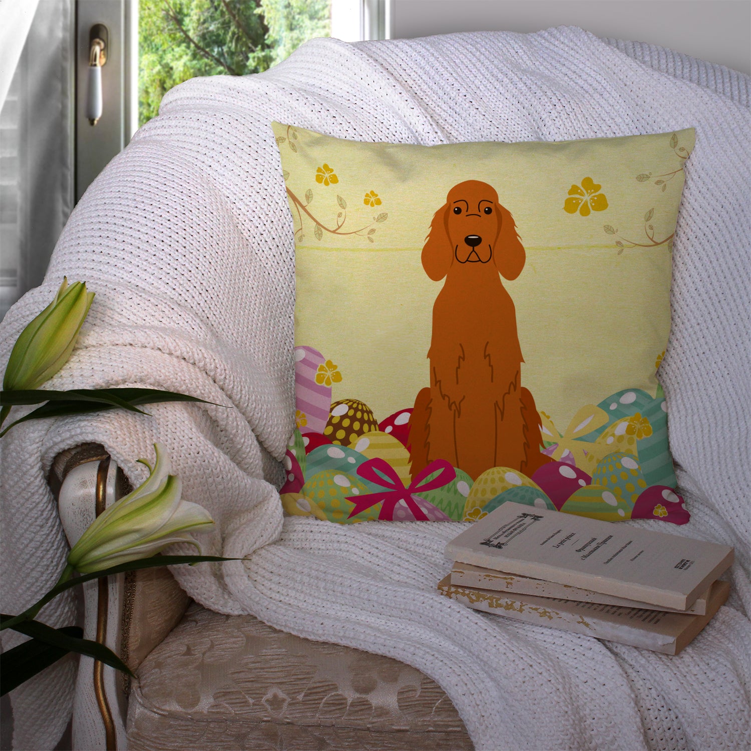 Easter Eggs Irish Setter Fabric Decorative Pillow BB6064PW1414 - the-store.com