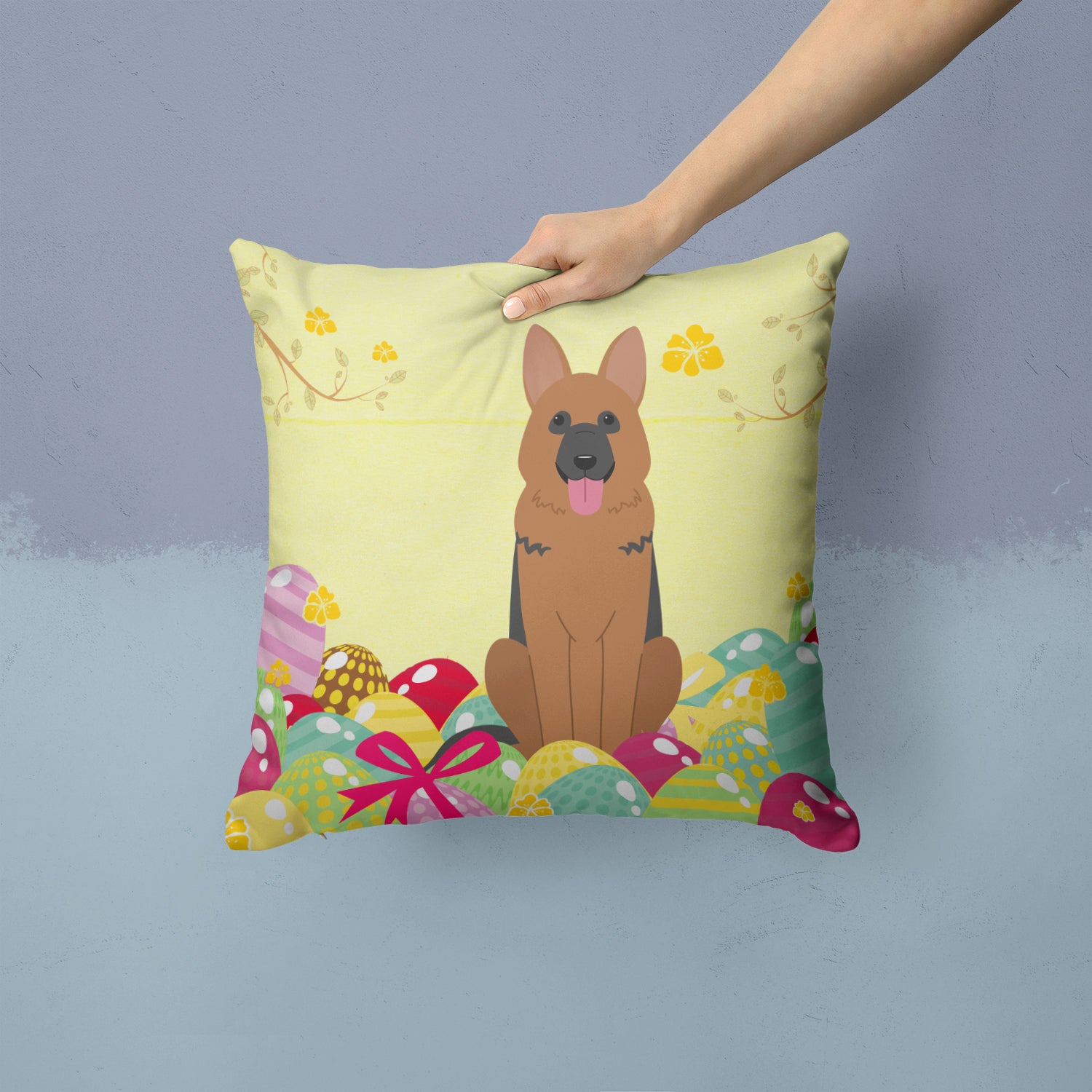 Easter Eggs German Shepherd Fabric Decorative Pillow BB6067PW1414 - the-store.com