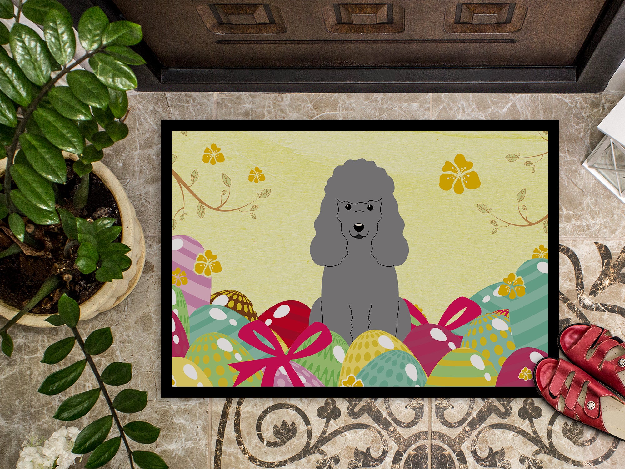 Easter Eggs Poodle Silver Indoor or Outdoor Mat 18x27 BB6068MAT - the-store.com