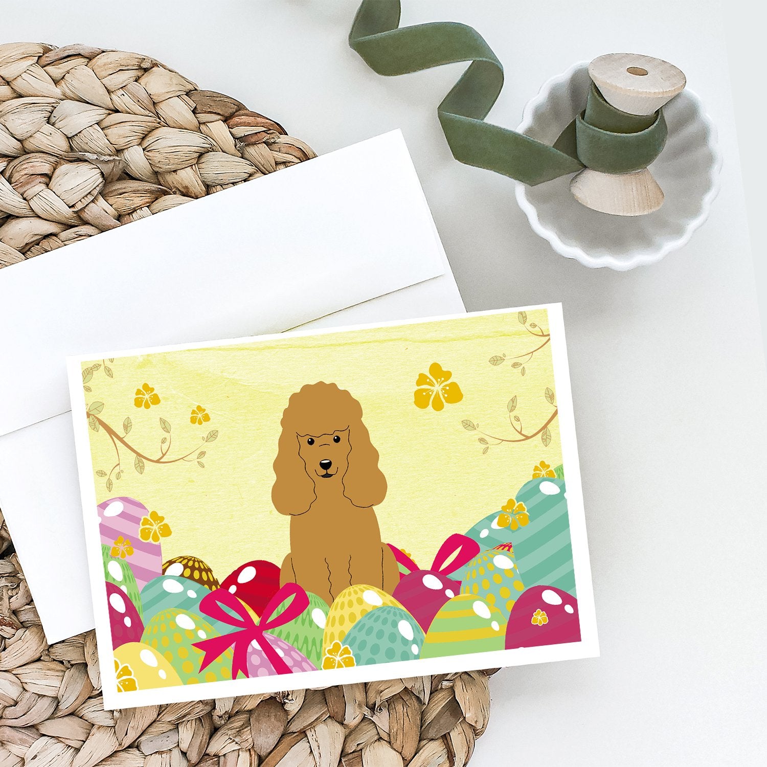 Buy this Easter Eggs Poodle Tan Greeting Cards and Envelopes Pack of 8