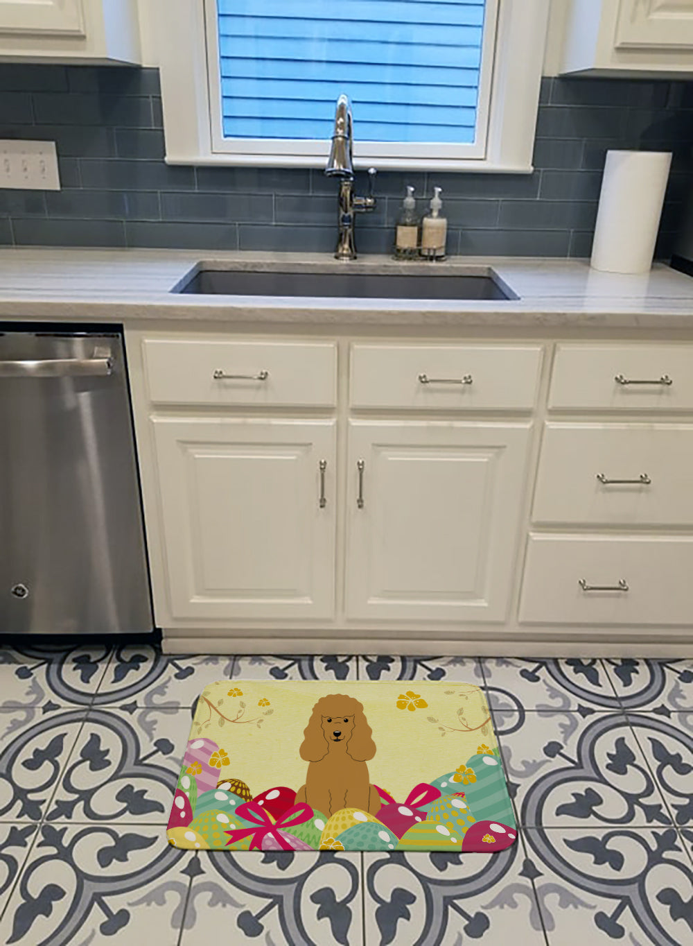 Easter Eggs Poodle Tan Machine Washable Memory Foam Mat BB6069RUG - the-store.com